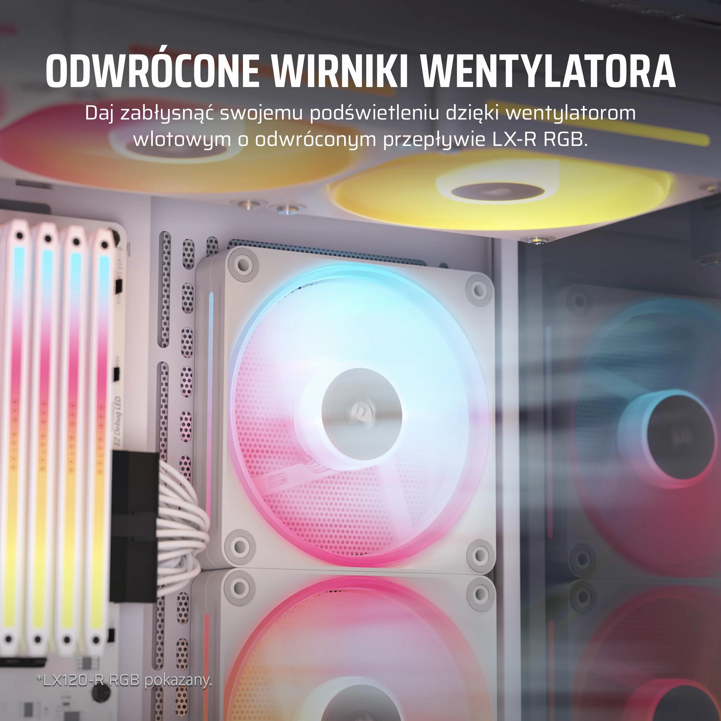 CORSAIR iCUE LINK LX140-R RGB 140mm PWM Wentylator Zestaw Startowy Odwrócony Przepływ Biały