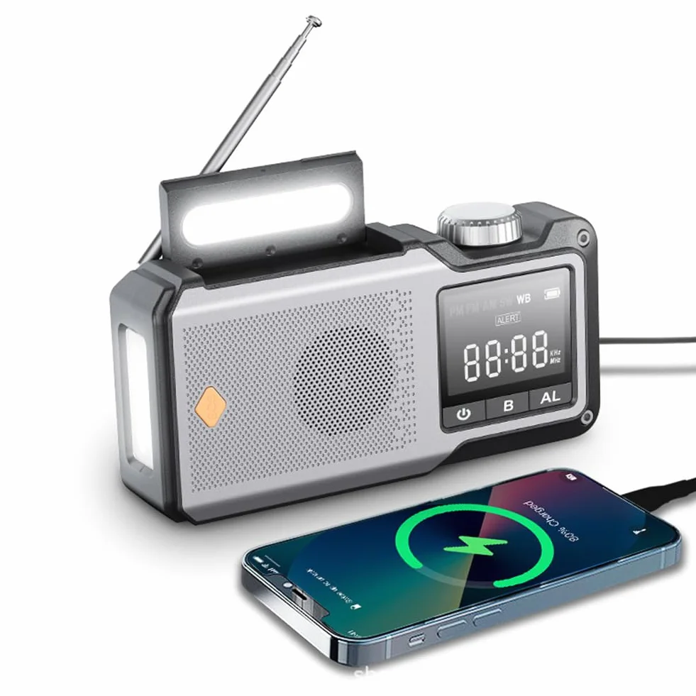 10000 mAh ręczne radio awaryjne AM/FM/WB Weather Radio solarne (kolor szary)