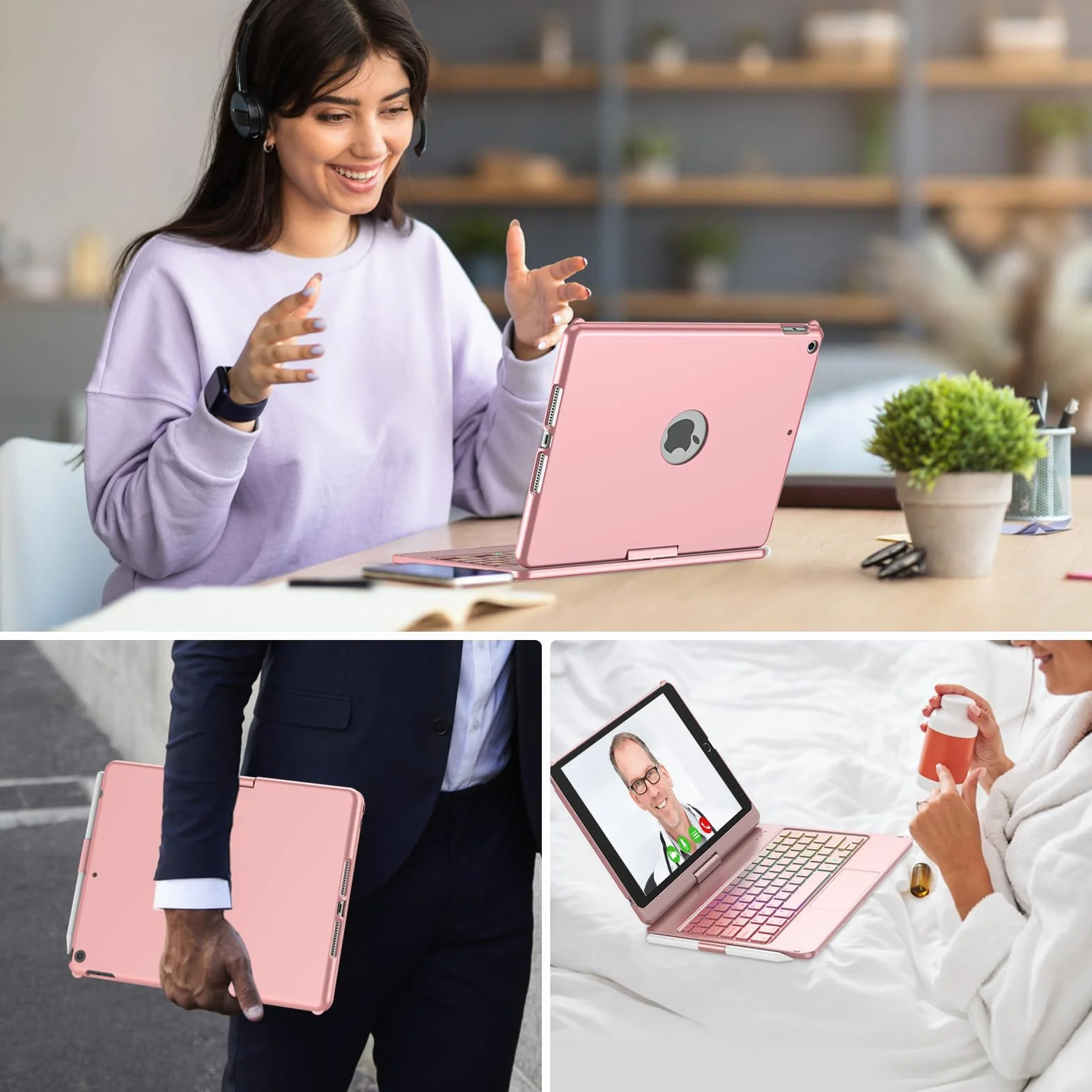 Etui na klawiaturę do iPada 10,2", do iPada 9/8/7 generacji, touchpad 360°, etui z klapką, smukłe etui, bezprzewodowe etui na klawiaturę Bluetooth, 7 podświetleń, funkcja automatycznego uśpienia