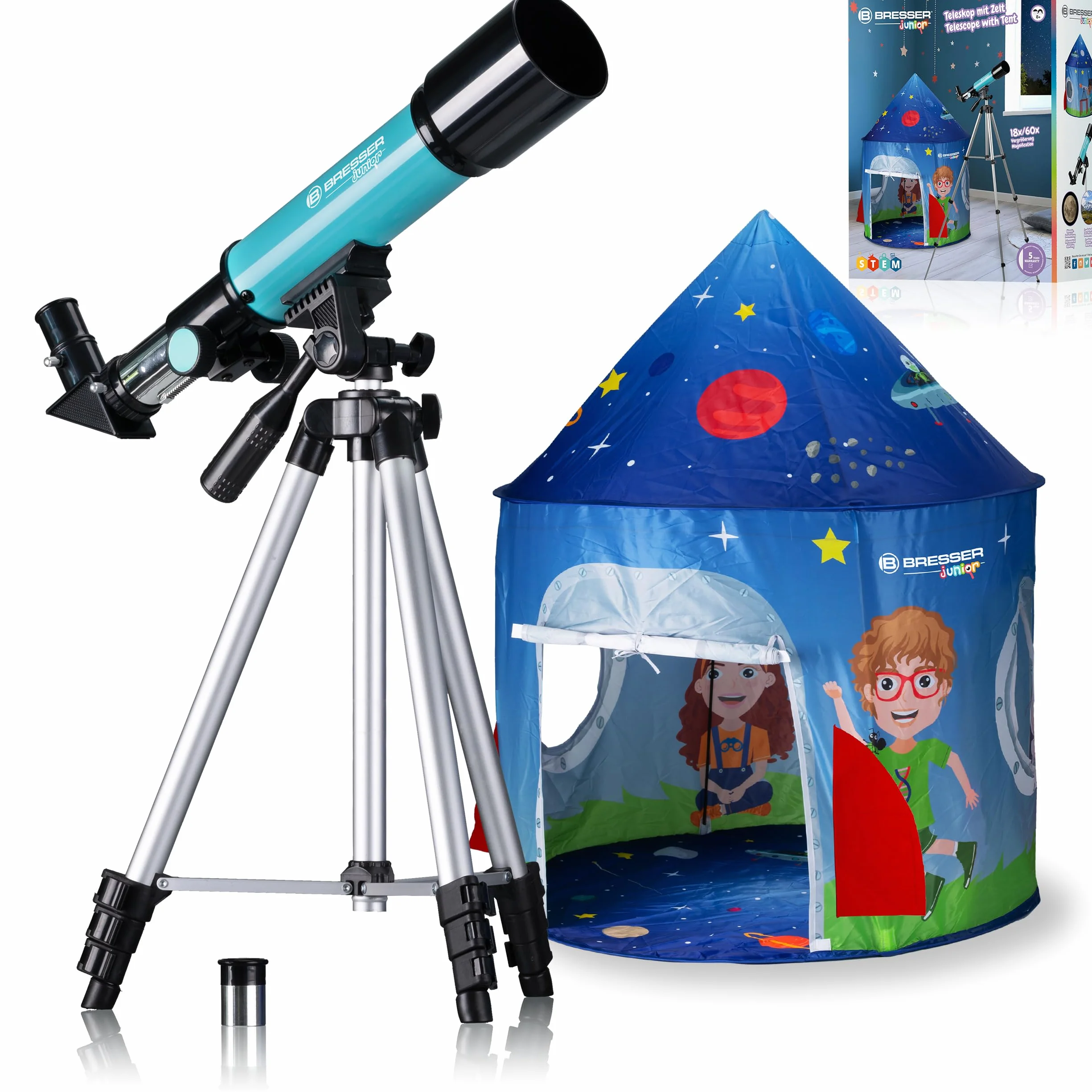 Bresser Teleskop refrakcyjny Junior 50/360 z namiotem