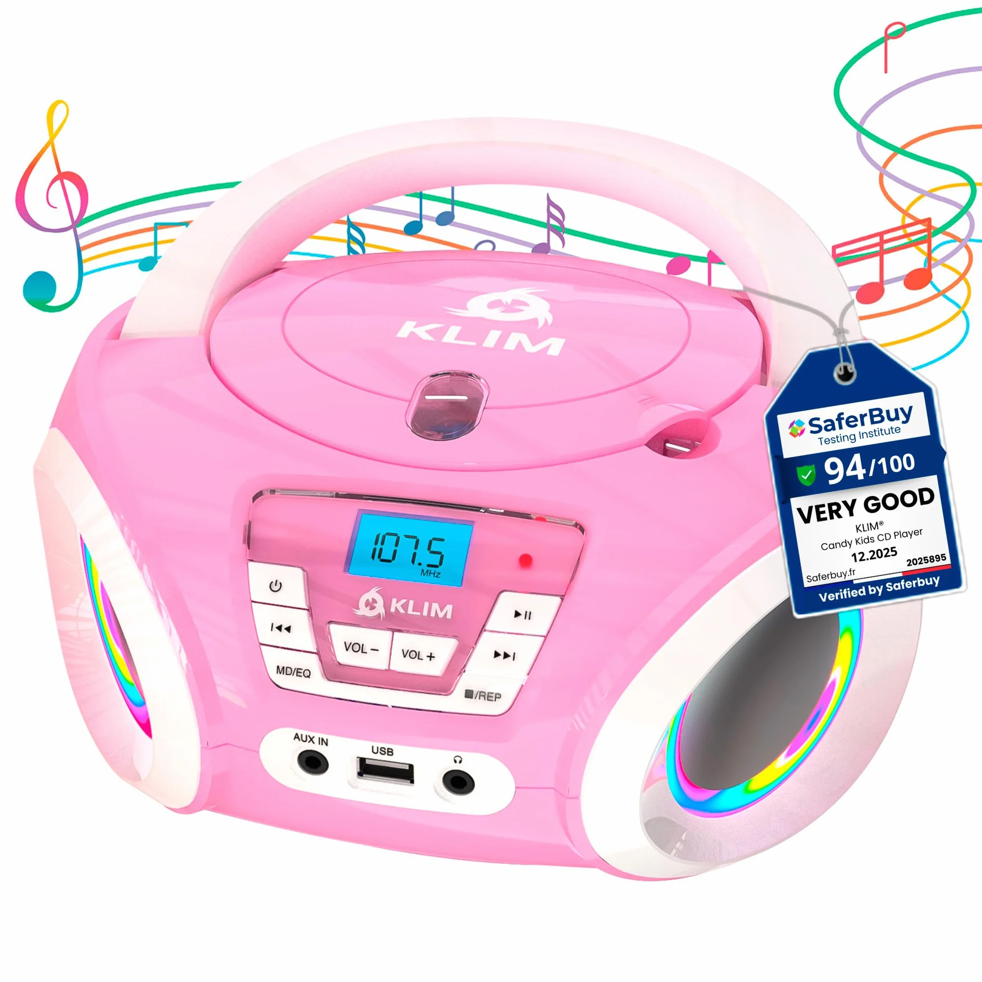 KLIM Candy Kids odtwarzacz CD dla dzieci radio FM przenośny różowy