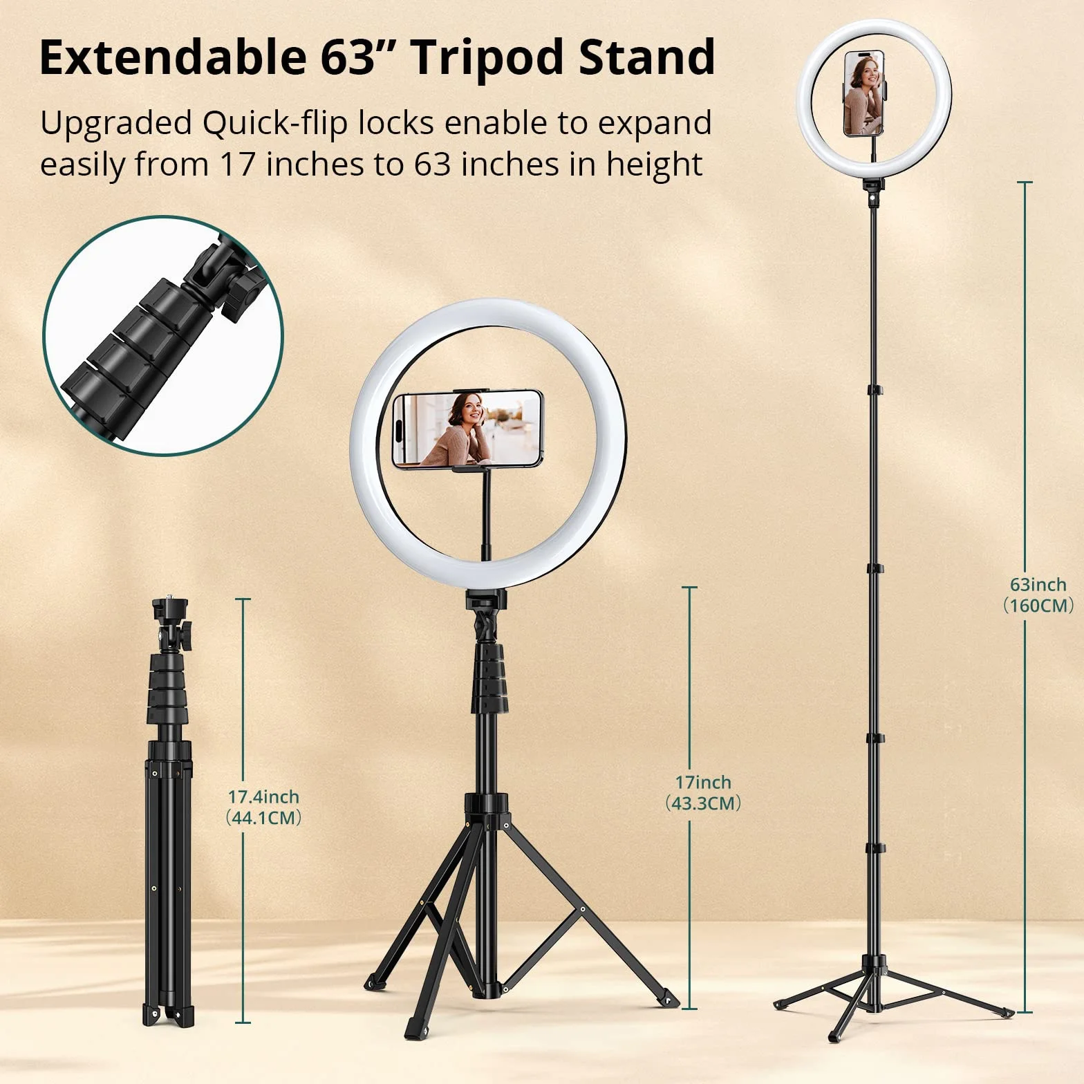 ATUMTEK Pierścień świetlny 12" z dużym statywem, regulowany pierścień świetlny z 3 trybami oświetlenia i 10 poziomami, lampa fotograficzna z pilotem do Tiktok/Youtube/Live Stream (statyw: 160 cm)