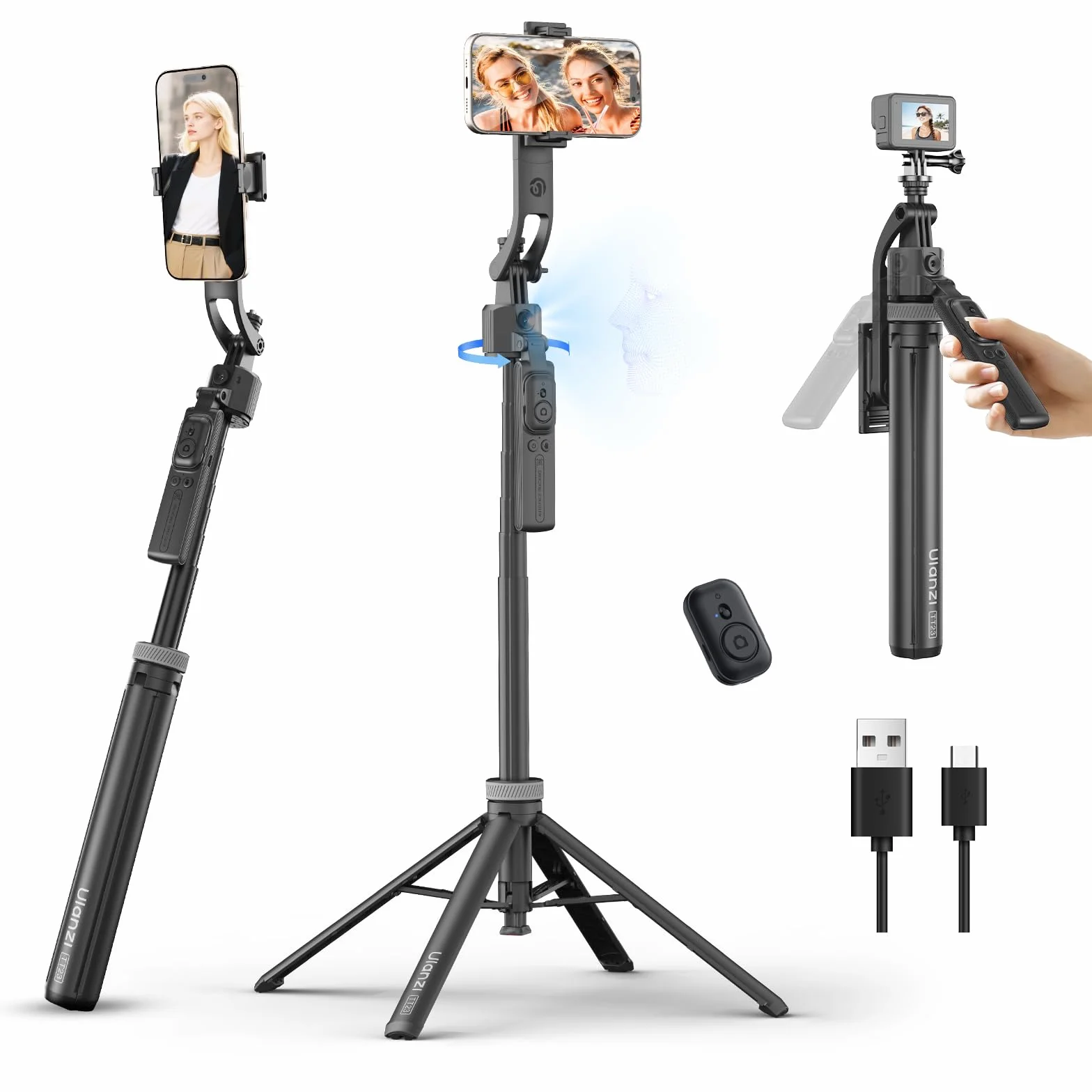 Ulanzi TT23 Statyw z automatycznym śledzeniem twarzy 165 cm 360° Bluetooth pilot