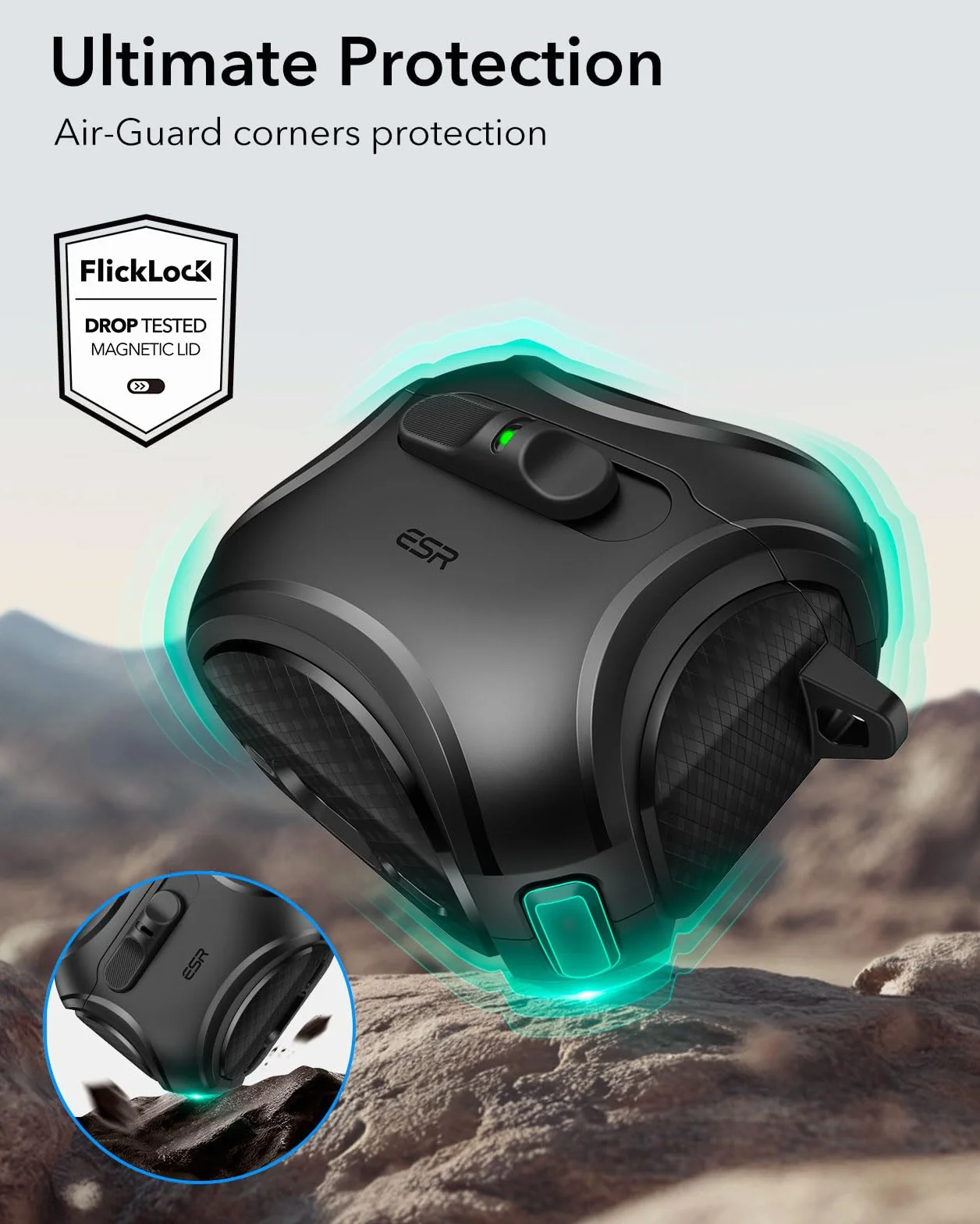 ESR Etui na AirPods 4, kompatybilne z etui AirPods 4. generacji (2024) (USB-C), kompatybilne z Magsafe, zamek chroniący przed upadkiem, łatwe otwieranie, seria Cyber, czarne