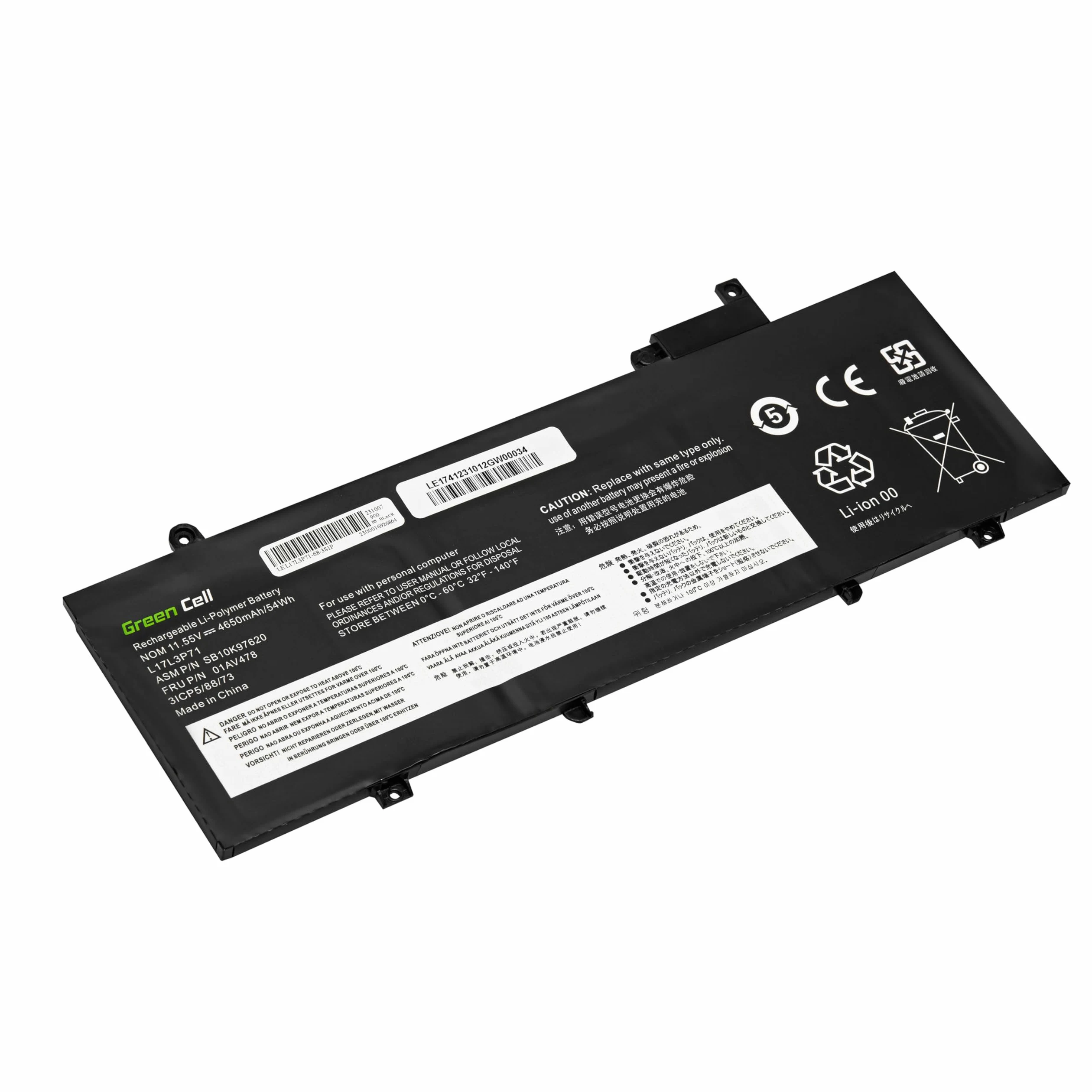 Green Cell L17L3P71 L17M3P71 L17M3P72 bateria do laptopa Lenovo ThinkPad T480s (4650 mAh 11,55 V czarna)