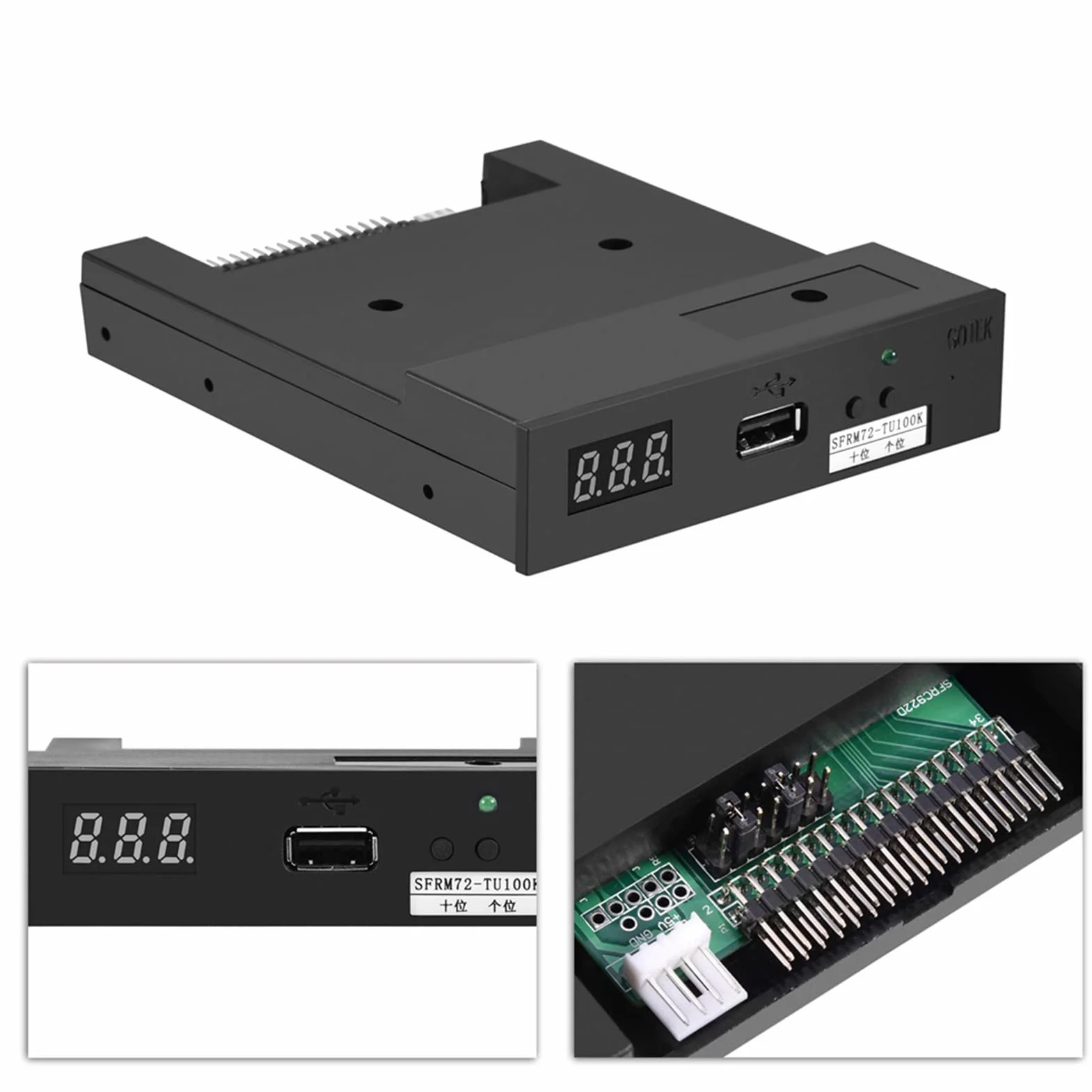 3,5-calowy emulator napędu dyskietek USB, Richer-R SFRM72-TU100K 720K 3,5-calowy emulator napędu dyskietek USB, odpowiedni do przemysłowych urządzeń sterujących Czarny