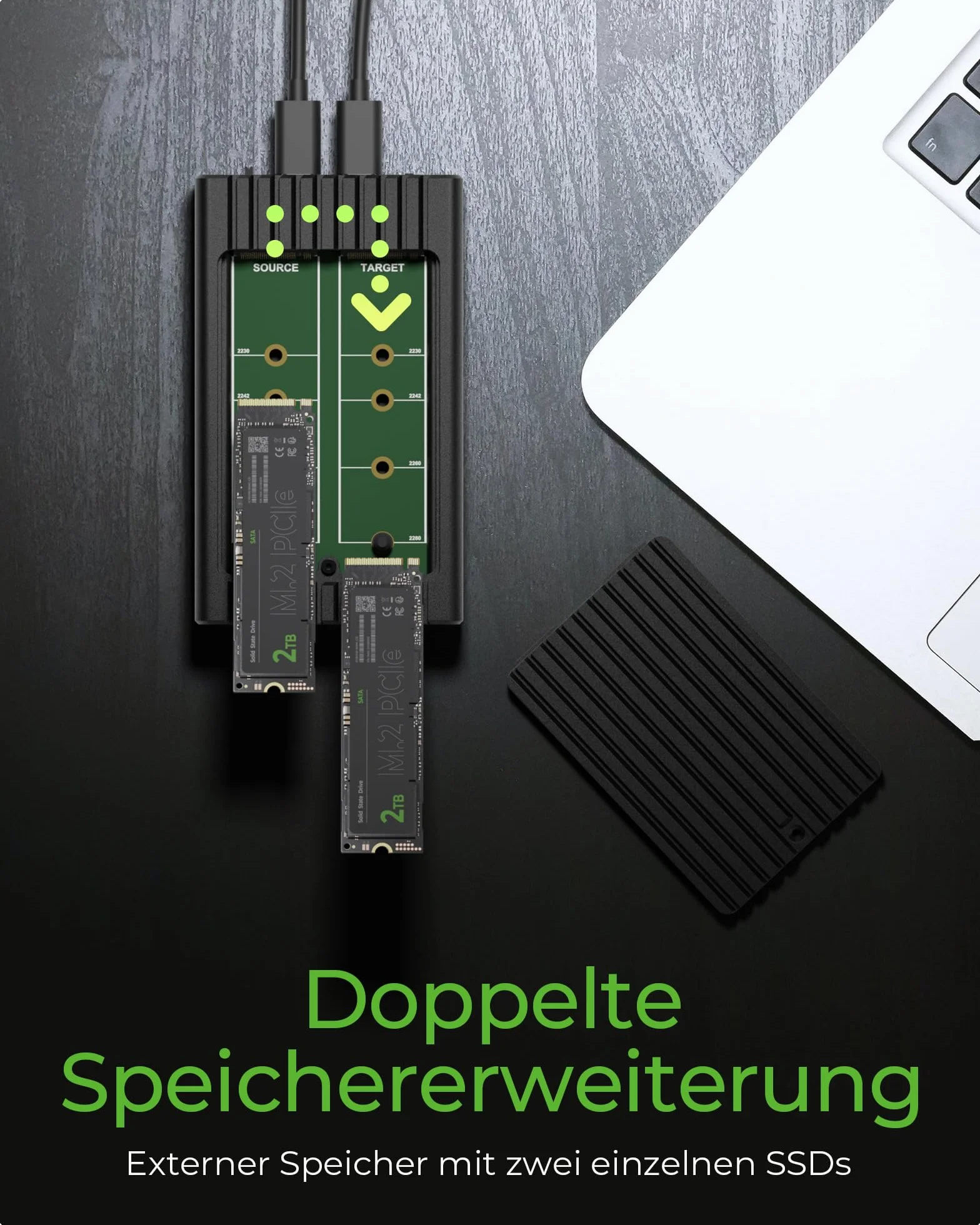 ICY Box M.2 NVMe SSD stacja dokująca USB 3.2 Gen 2 (10 Gbit/s), stacja klonowania i czytnik NVMe, zewnętrzna, adapter, USB-C i USB-A, IB-2817MCL-C31