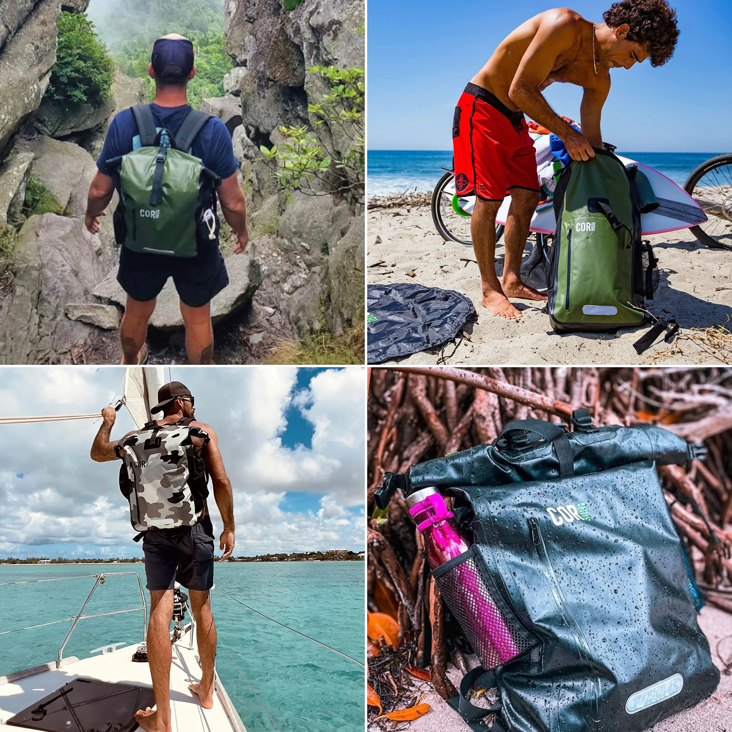 COR Surf Wodoszczelny plecak Dry-Bag firmy z wyściełanym pokrowcem na laptopa, wytrzymały plecak rolowany