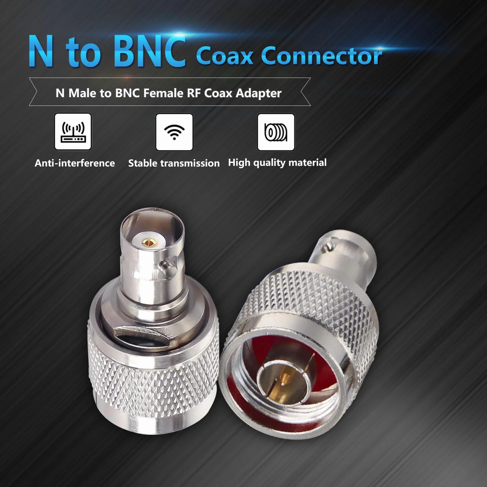 TUOLNK N Stecker auf BNC Buchse, Koaxialadapter N Typ Stecker auf BNC Buchse, RF Koaxialstecker für WLAN Antennenverlängerungskabel, 2 Stück