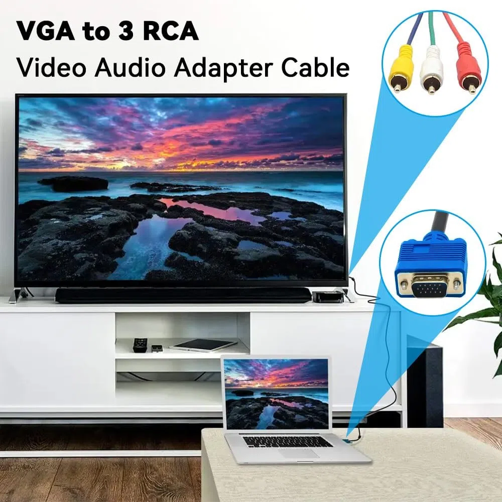 Komponentowy kabel wideo VGA męski na 3 RCA adapter (VGA na RCA)