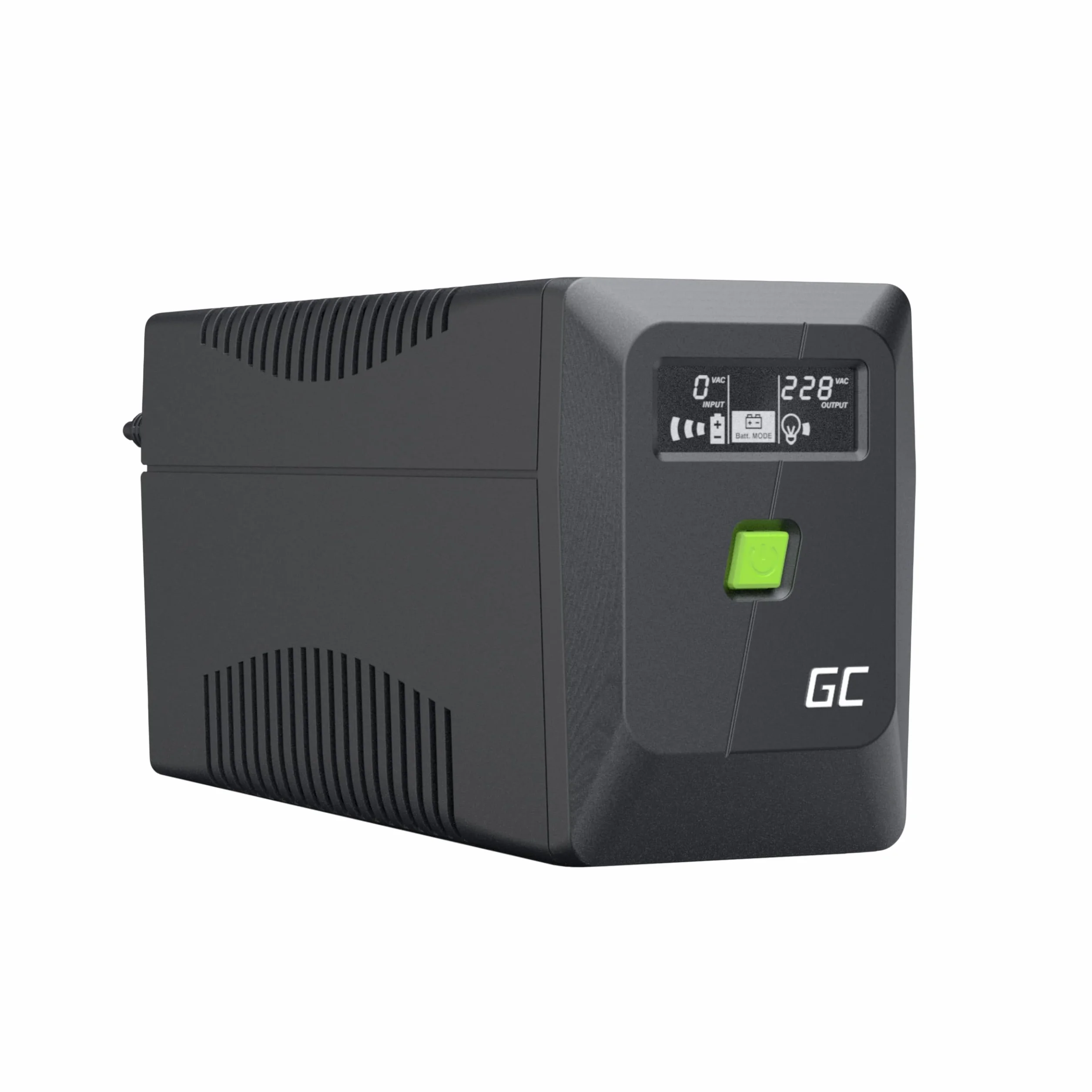 Green Cell UPS 650VA 360W PowerProof z Wyświetlaczem LCD – Zmodyfikowana Fala Sinusoidalna, Ochrona Prądowa Urządzeń, Akumulator 12 V/7 Ah, Ochrona przed Przepięciem, Awaryjne Zasilanie do Urządzeń