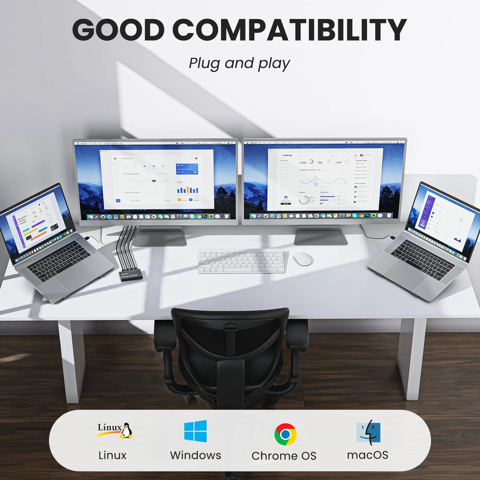 Przełącznik USB 3.0 do 4 komputerów, YOUTINGHDAV 4 wejścia i 4 wyjścia, Switch USB 3.0, do klawiatury, myszy, drukarki, skanera, z przewodowym pilotem i 4 kablami USB 3.0