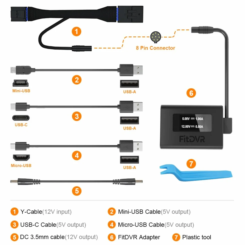 Adapter zasilający (16-pin) nadający się do Toyota i Lexus, wyświetlacz LED Zasilanie USB, Podłącz do lusterka tylnego widzenia, wyjście 5V 12V, Łatwe w instalacji, D3-011
