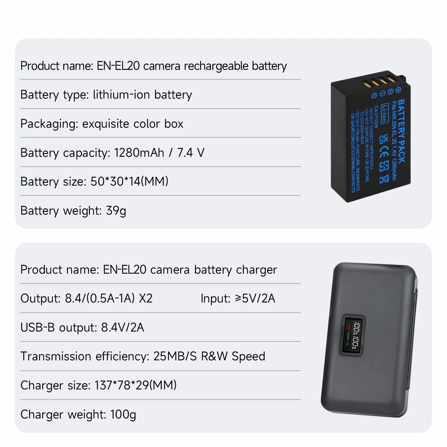 2 sztuki akumulatorów EN-EL20 i Smart LCD Display Dual USB ładowarka do Nikon Coolpix P1000, Coolpix A, P950, 1 J1, 1 J2, 1 J3, 1 S1, 1 V3, DL24-500, 1 AW1 kamera cyfrowa