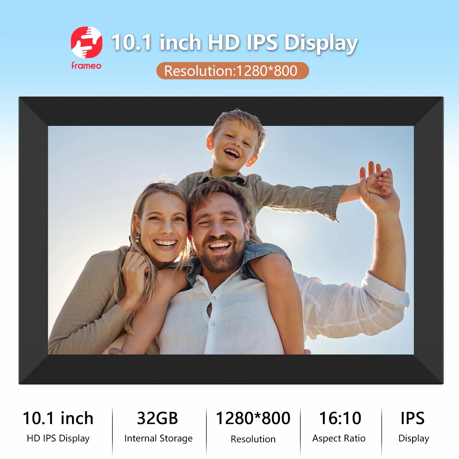 AKImart FRAMEO Cyfrowa ramka na zdjęcia, WiFi, 32 GB, 10,1" ekran dotykowy IPS, Smart Cloud, obrotowa ramka, natychmiastowe udostępnianie