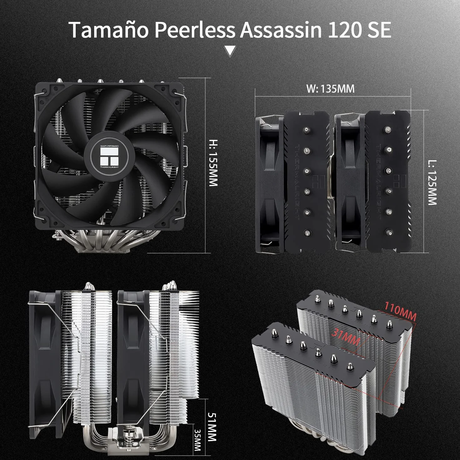 TR Peerless Assassin 120 SE Chłodnica powietrzna CPU PA120 SE 6 Heatpipes Podwójne 120mm Wentylator TL-C12C PWM AGHP