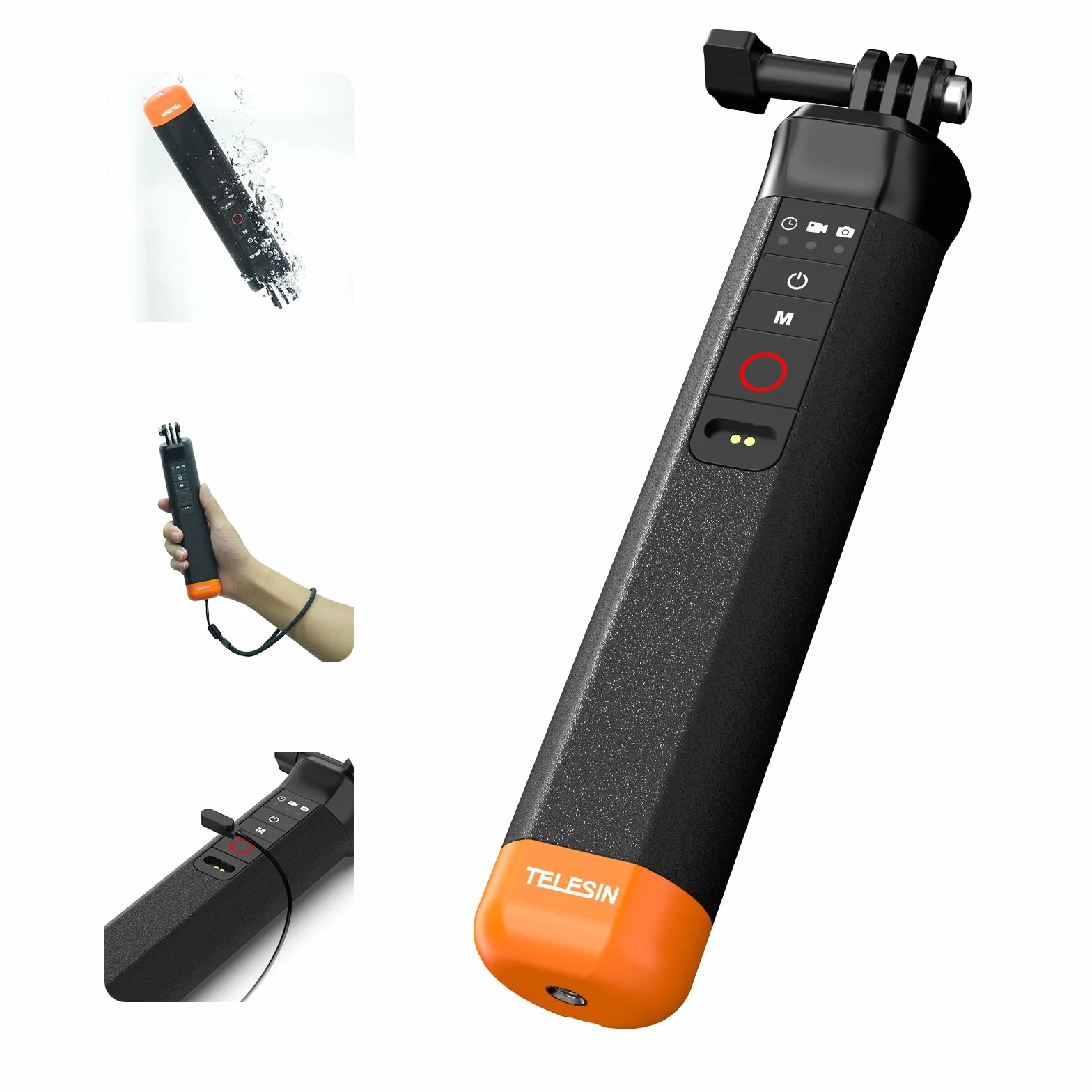 TELESIN Pływający kijek do selfie Hand Grip wodoszczelny uchwyt z pilotem zdalnego sterowania Bluetooth do GoPro Hero13 Black, Hero 12 11 10 9 8 Black Action kamera