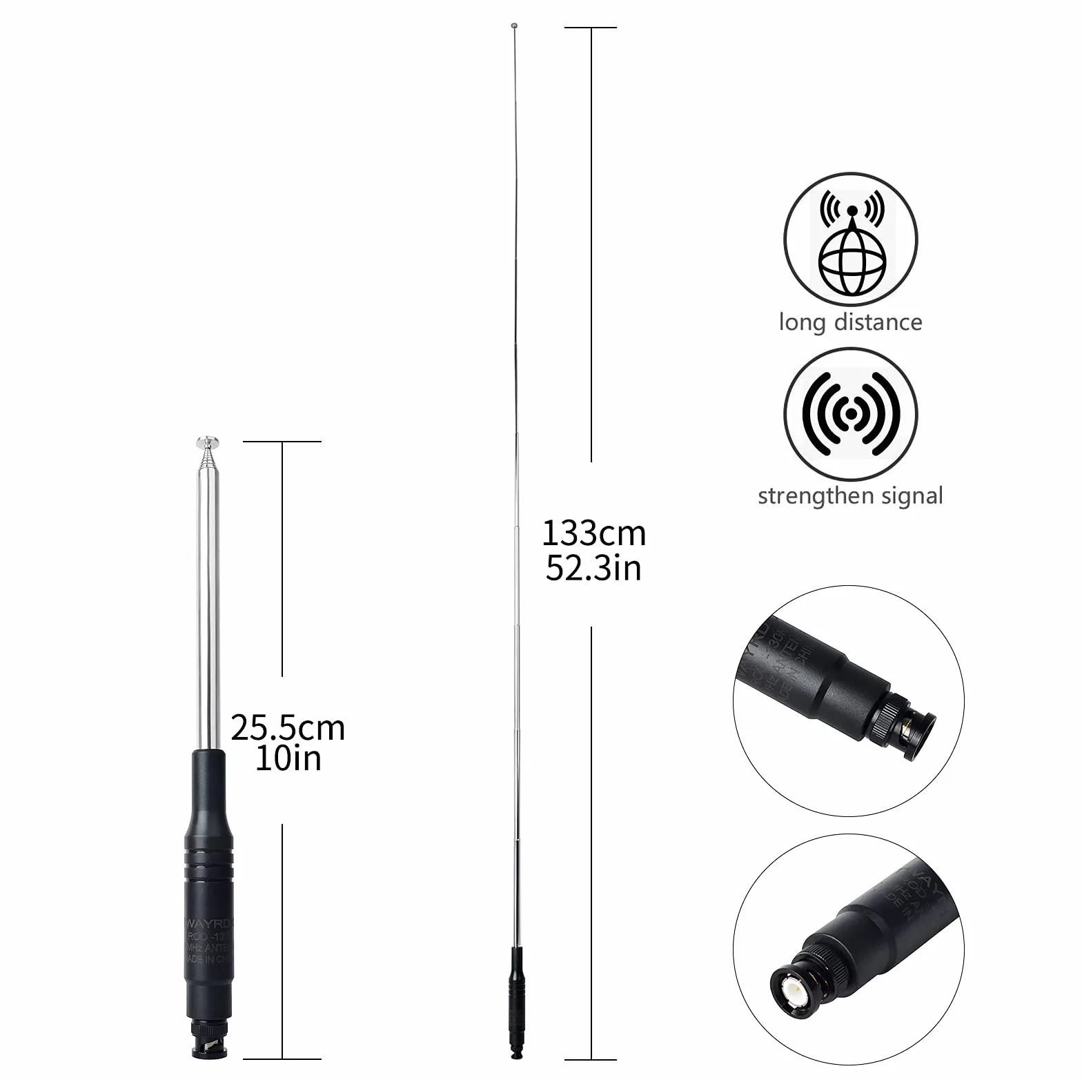 TWAYRDIO Antena CB 27MHz BNC teleskopowa ręczna antena radiowa - wysuwana 25 cm do 132,5 cm dla Midland Alan 42 DS Cobra Uniden Anytone przenośne radio CB Ham Walkie Talkie