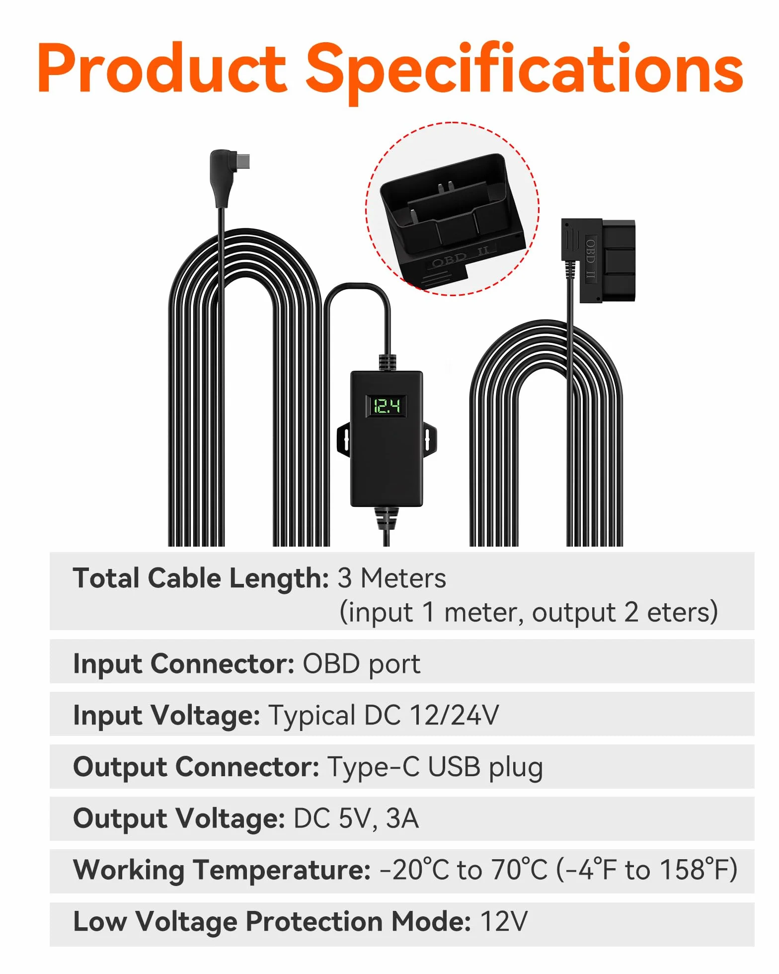 WOLFBOX Zestaw kabli USB C Hardwire OBD 12V-24V do 5V do kamer samochodowych G840S G930 G840H G850 G850PRO X5 i07 i17 X3