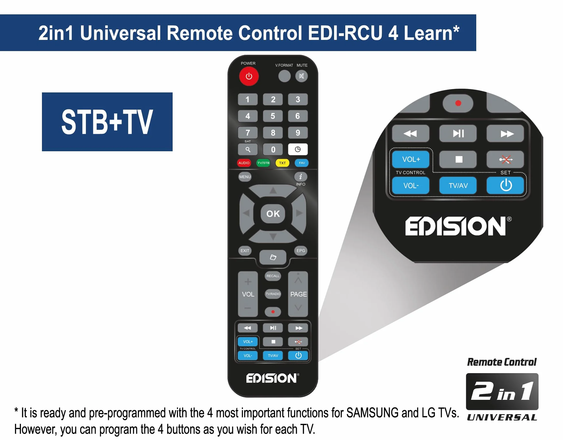 Dekoder dvb-t2 hevc EDISION PICCO T265 pro HD naziemnej i kablowy Odbiornik, DVB-T2/C H.265, FTA, Full HD, PVR, USB, HDMI, SCART, S/PDIF, IR, Obsługa USB WiFi, Uniwersalny pilot 2w1, Zasilacz 2w1