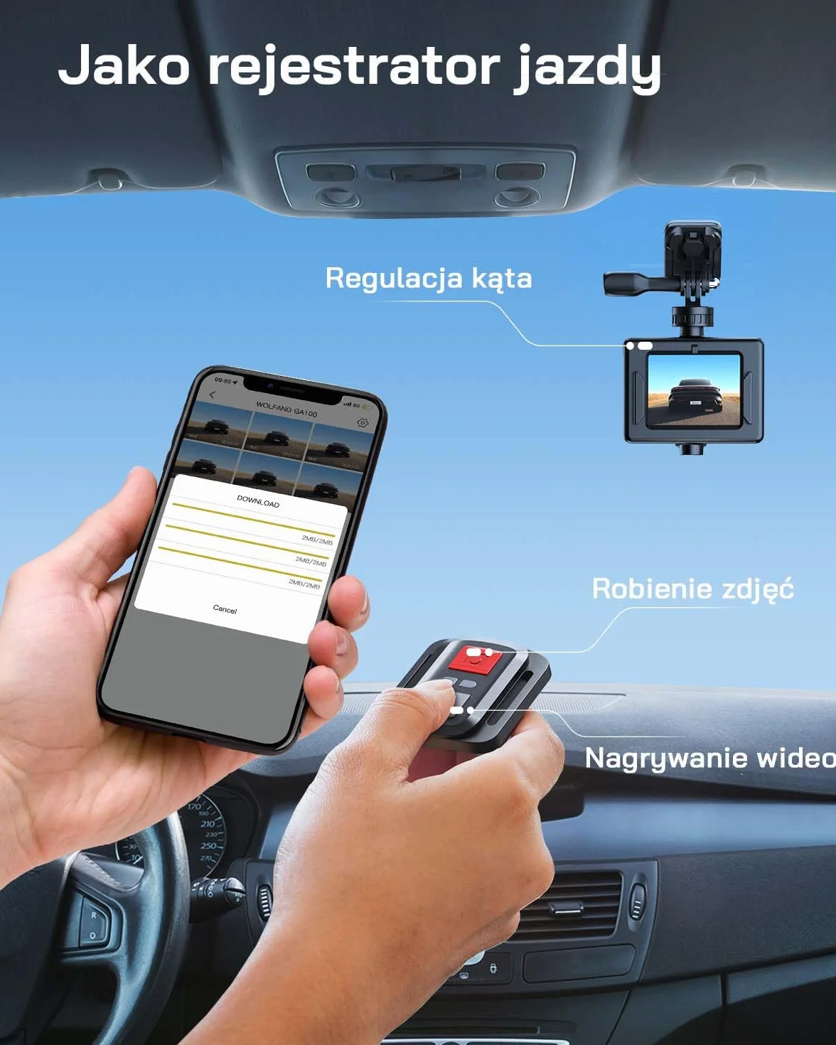 WOLFANG Kamera akcji GA100 4K 30FPS 20MP Kamera podwodna Wodoodporna 40M, kamera wideo WiFi z podwójnym mikrofonem, szeroki kąt 170°, zdalne sterowanie 2.4G, EIS Anti-shake, 2 baterie, różne akcesoria