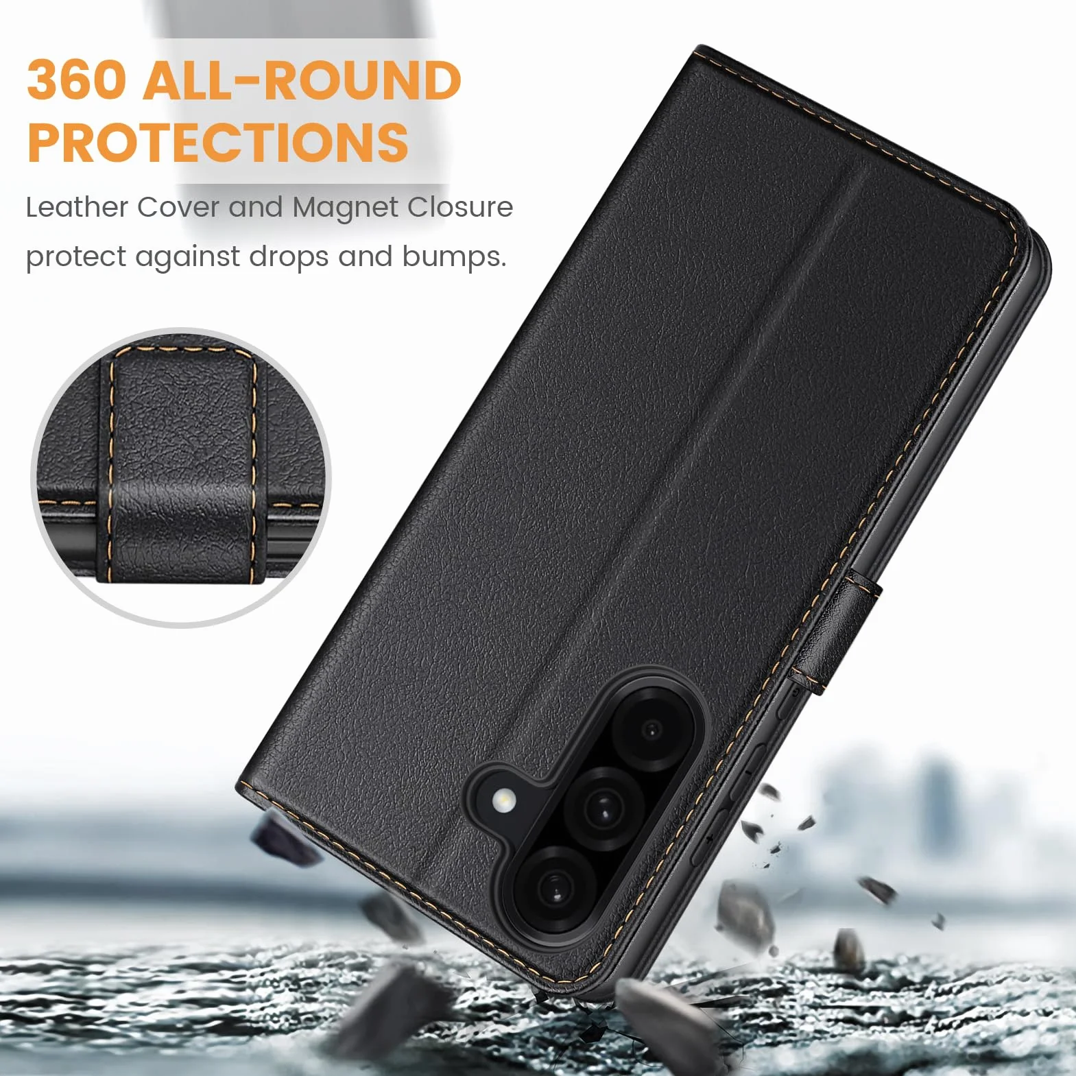 Ganbary Handyhülle für Samsung Galaxy A36 / A56 5G Hülle, Premium Leder Klapphülle [Kartenschlitz] [Magnetverschluss] [Standfunktion] Komórka do Galaxy A36 / A56 5G etui ochronne, czarny czarny