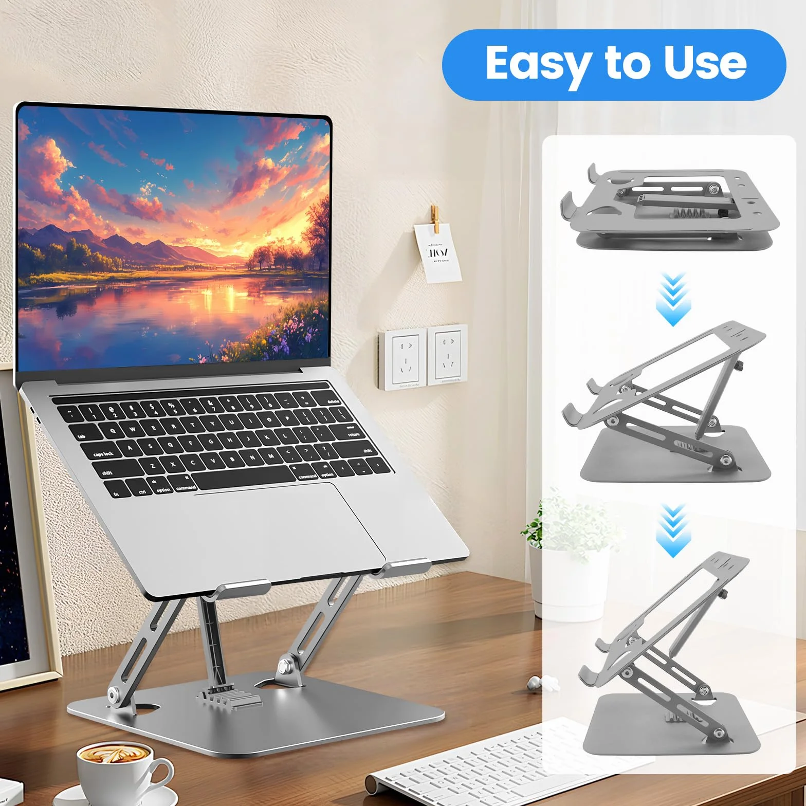 Podstawka pod Laptop, Ergonomiczny Stojak z 3 Wzmocnieniami, 5 Poziomów Regulacji, Składany, Antypoślizgowy, Wentylacja i Chłodzenie, Kompatybilny z Macbook Notebookami Tabletami (10-17,3")