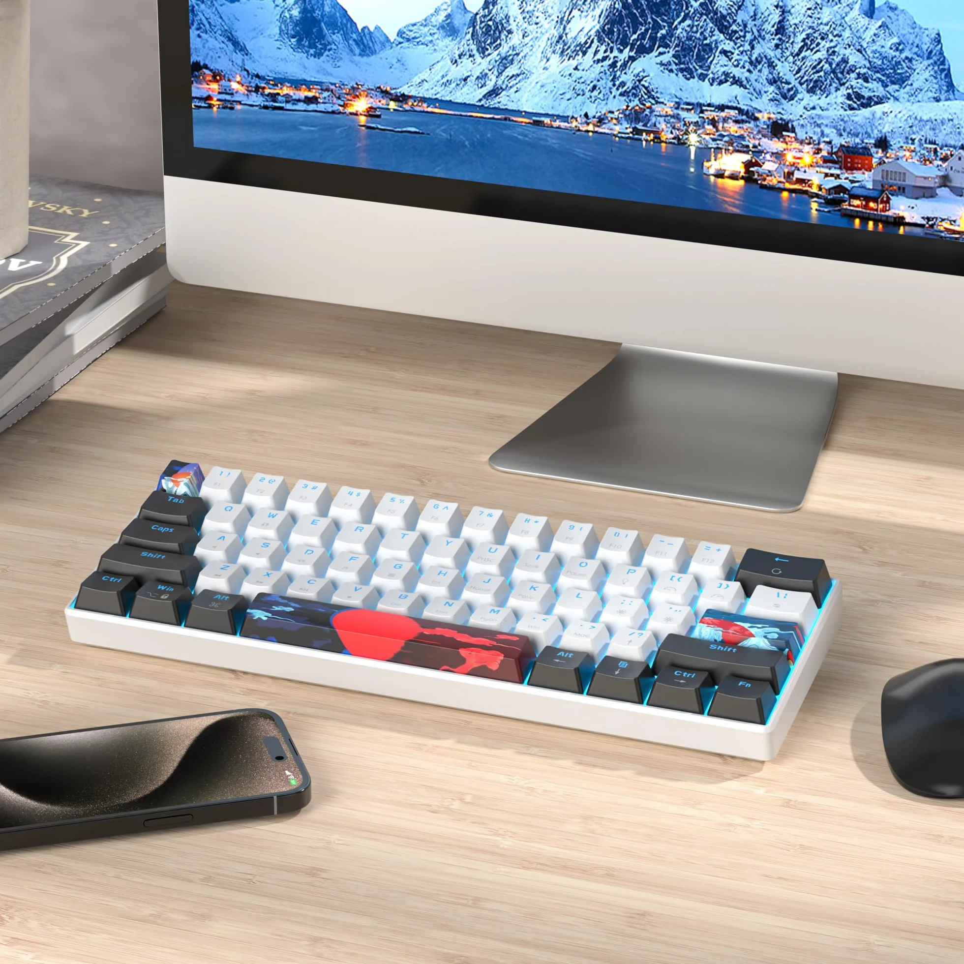 SOLIDEE 60% Mechaniczna Klawiatura Gamingowa,61 klawiszy z przełącznikami liniowymi,przewodowa mechaniczna klawiatura z podświetleniem LED,kompaktowa ergonomiczna klawiatura(61 White)