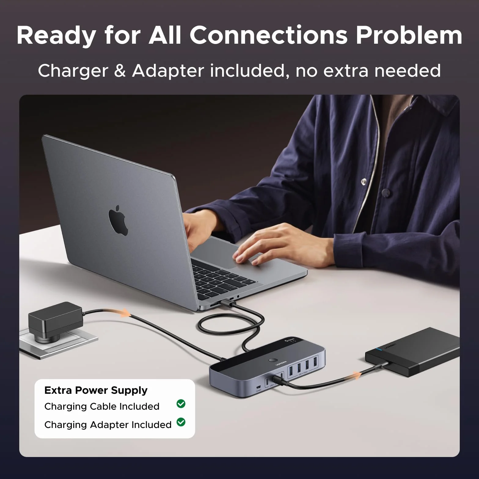 Przełącznik USB UGREEN 2 wejścia 7 wyjść 5Gbps 4xUSB A 3xUSB C 2-częściowy do myszy klawiatury