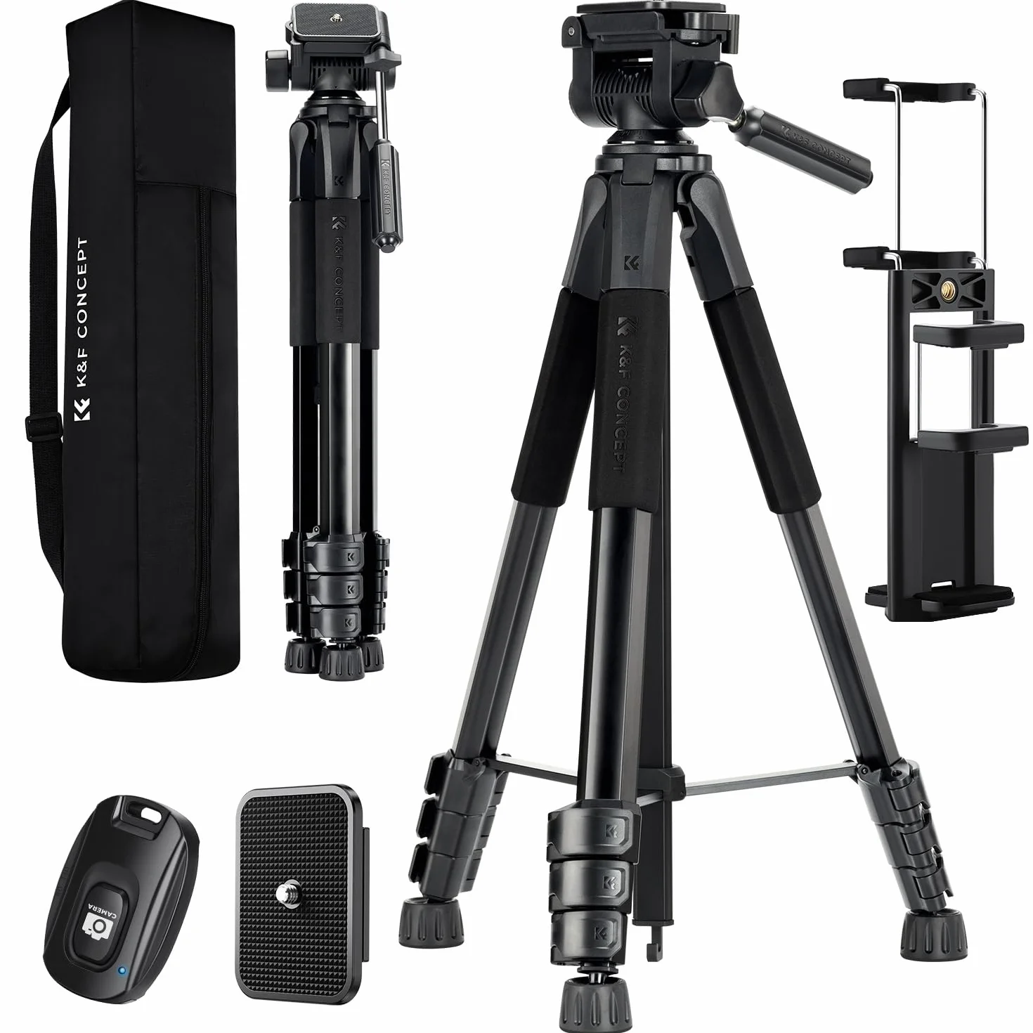 K&F CONCEPT Statyw S254A3+BV01, lekki statyw podróżny 172 cm z etui, uchwytem na telefon i tablet, do aparatów Canon Nikon Sony DSLR