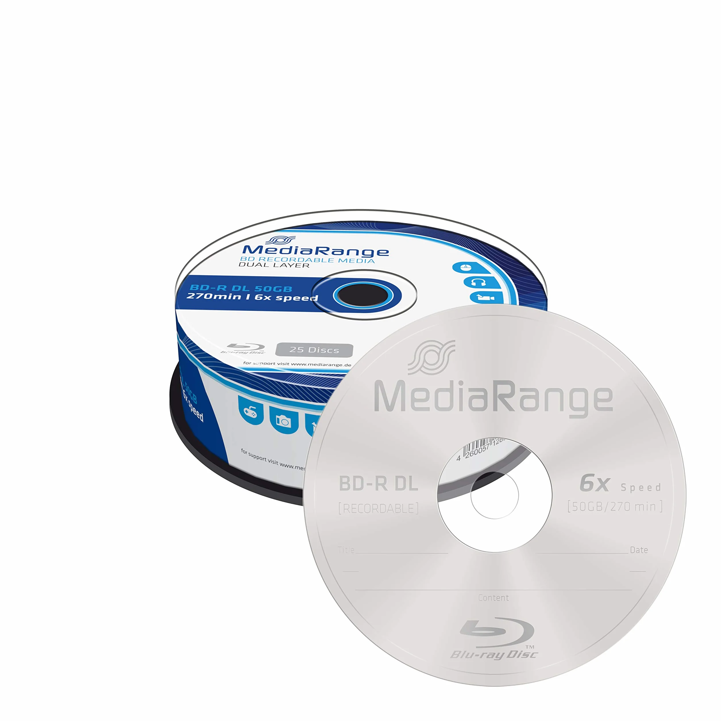 MediaRange BD-R Dual Layer 50GB 6-krotna prędkość zapisu, pudełko na ciasto 25 szt
