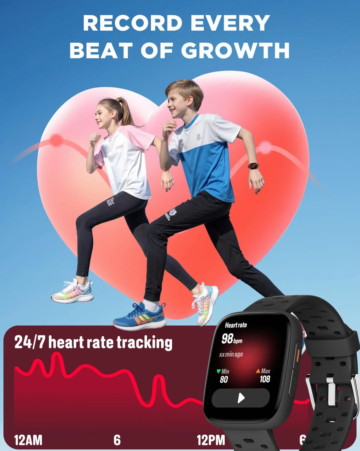 BIGGERFIVE Zegarek dziecięcy Smart Fitness Watch 4.6 cm Amoled wodoodporność 30 m