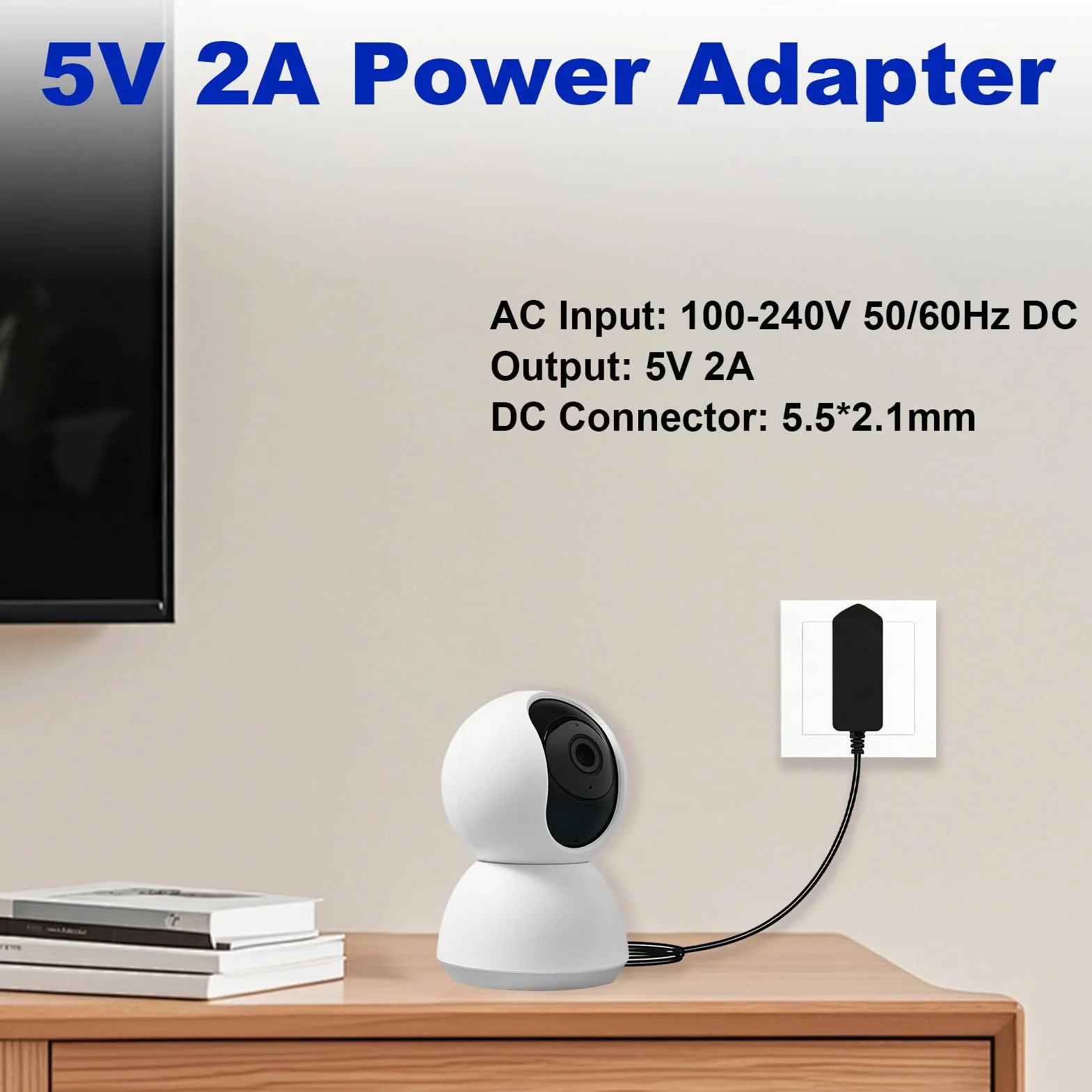 Uniwersalna ładowarka 5V 2A zasilacz 5V 2A AC/DC adapter 100-240V 50/60Hz ze złączem 5,5 mm x 2,1 mm, zasilacz 10 W do monitora projektora CCTV LED