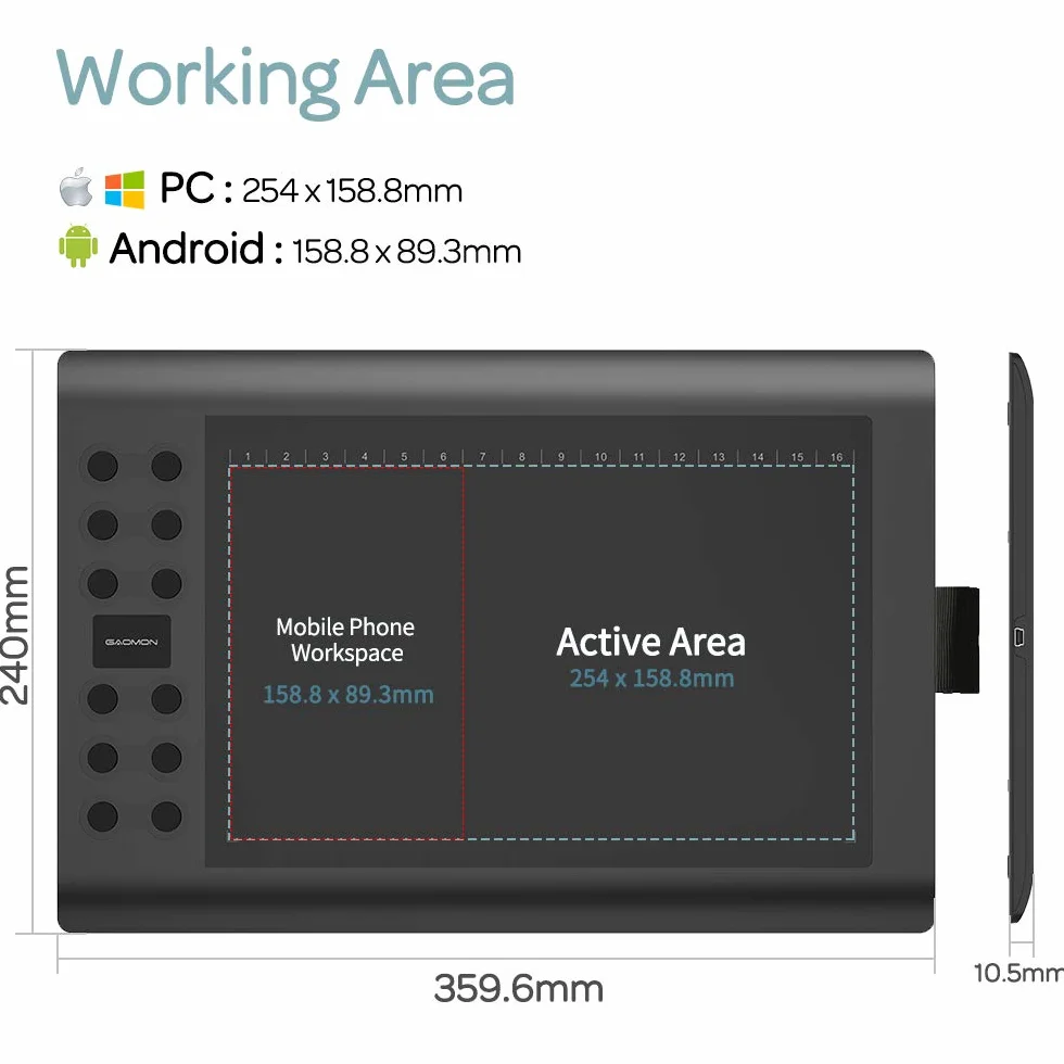 GAOMON M106K PRO – 10-calowy tablet graficzny z 8192 poziomami ciśnienia 8192, bezstratny rysik i 12 przycisków, kompatybilny z telefonami z systemem Windows/Mac/Android