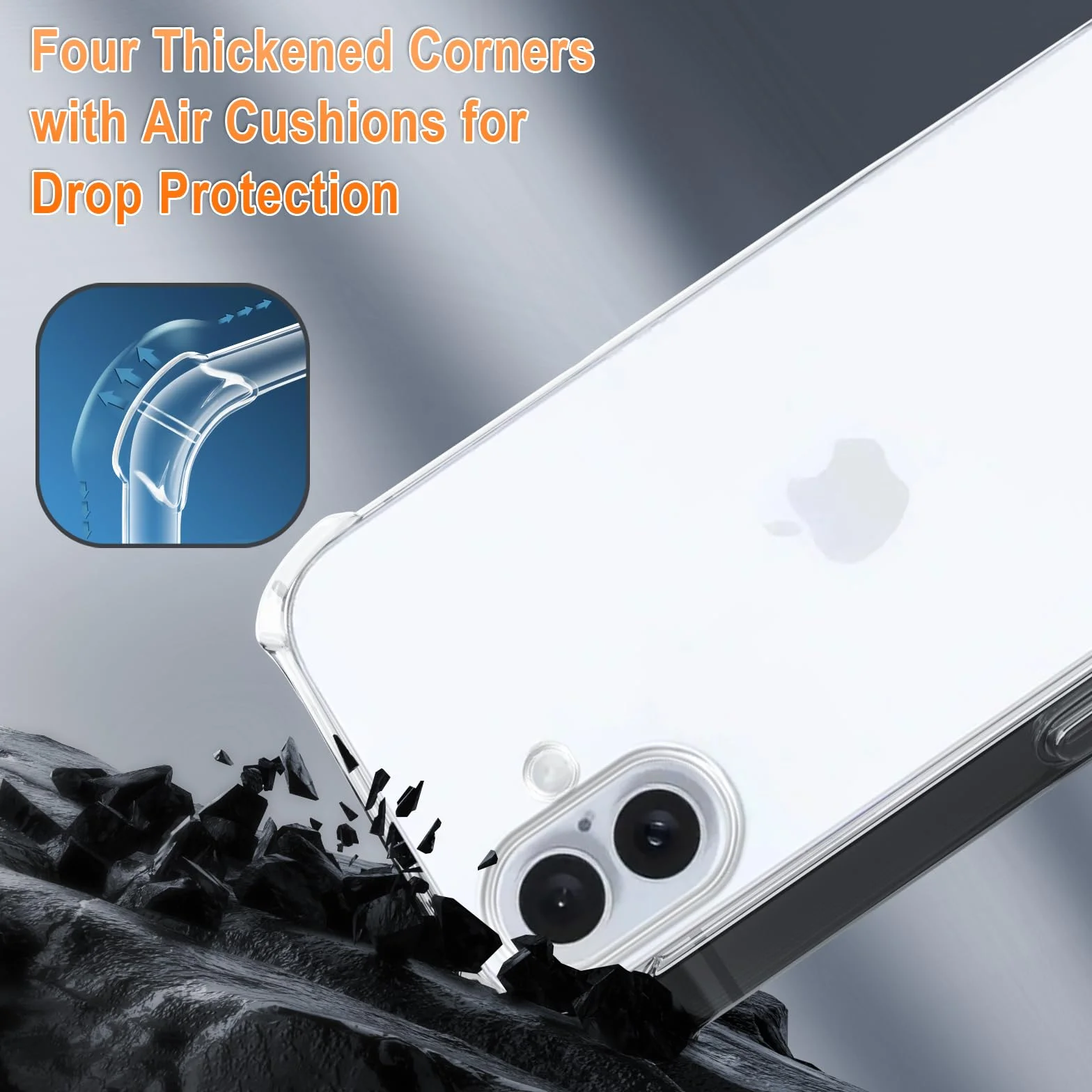 XTCASE Etui na iPhone 16 z paskiem, przezroczyste silikonowe etui na iPhone 16 z łańcuszkiem, odporne na uderzenia - sznurek z etui do zawieszenia w kolorze czarnym
