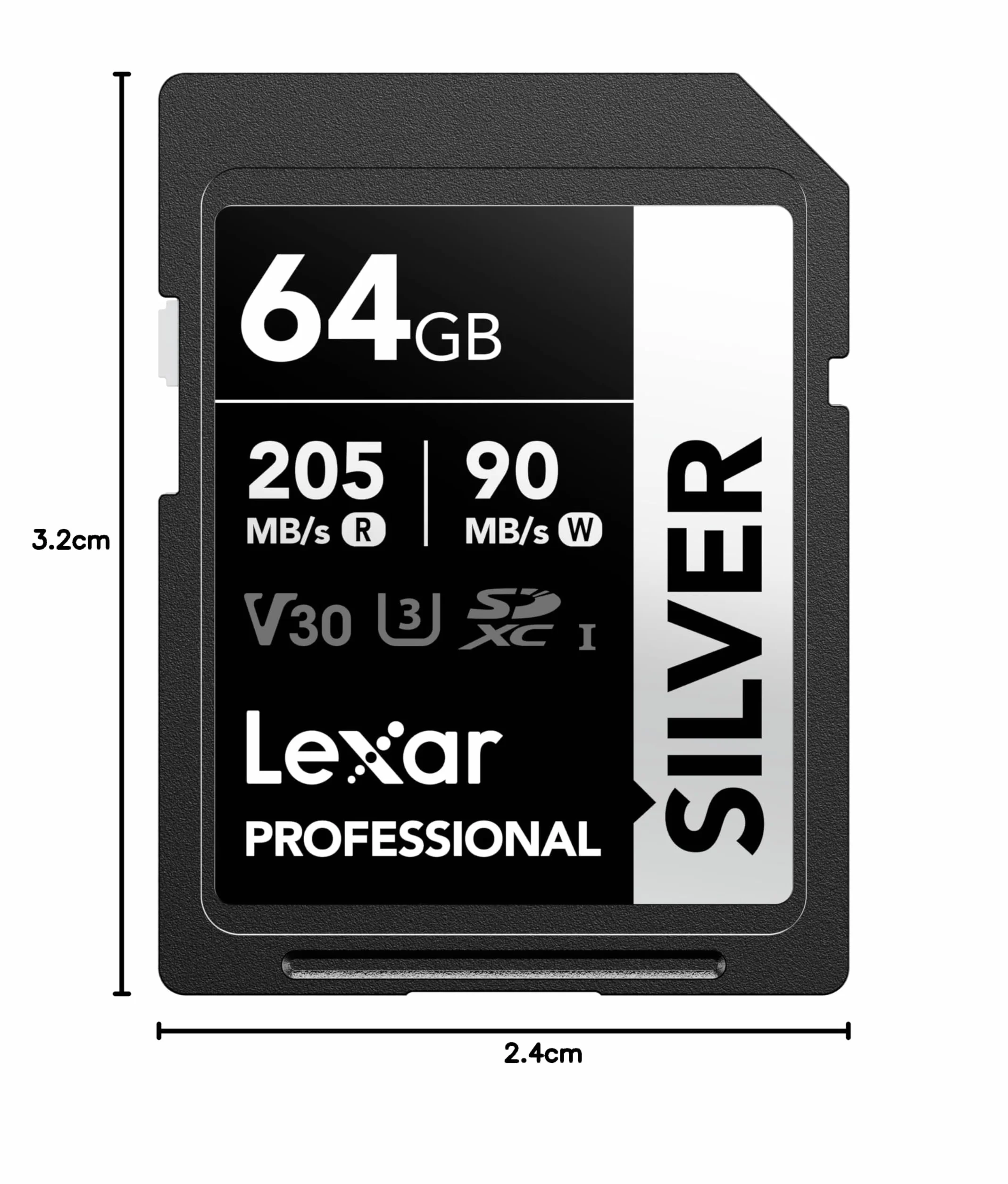 Lexar Karta SD 64 GB SILVER, odczyt do 205 MB/s, zapis 90 MB/s, karta pamięci SDXC UHS-I, klasa 10, U3, V30, karta SD dla profesjonalnych fotografów, kamerzystów, entuzjastów