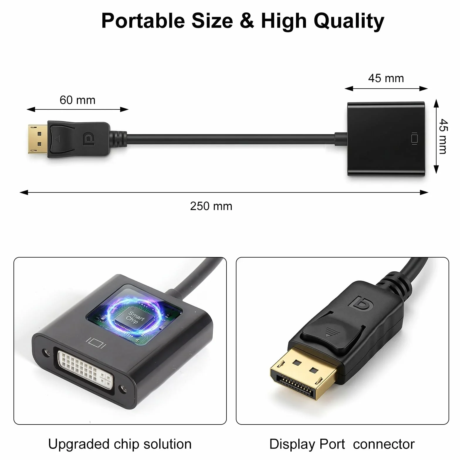 Adapter DisplayPort na DVI – pozłacana wtyczka DP na gniazdo DVI, kabel 15 cm, kompatybilny z monitorem, projektorem, komputerem – kabel DVI DisplayPort do Lenovo, Dell, HP