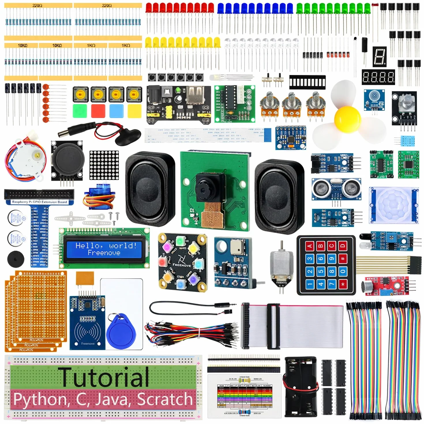 Freenove Kompletny Zestaw Startowy dla Raspberry Pi 5 4 B 3 B + 500 Zero 2 W, 1170-Stronicowy Samouczek, Python C Java Scratch Processing Code, 386 Przedmiotów, 164 Projektów, Głośnik Kamery