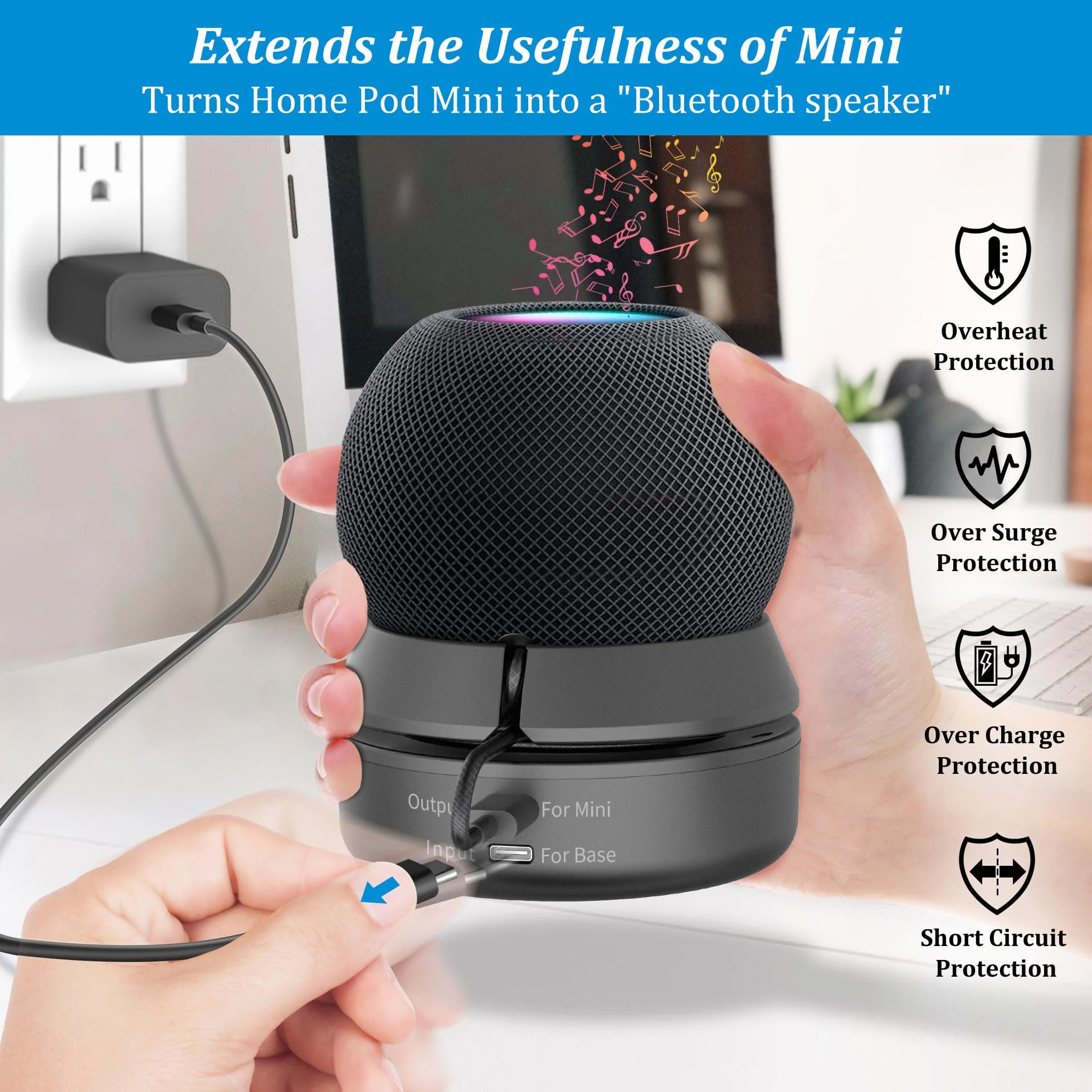 PlusAcc Akumulator kompatybilny z HomePod Mini – stojak na baterie, Home Pod Mini, akcesoria, stacja akumulatorowa z wbudowanym zarządzaniem kablami (bez urządzeń), czarny