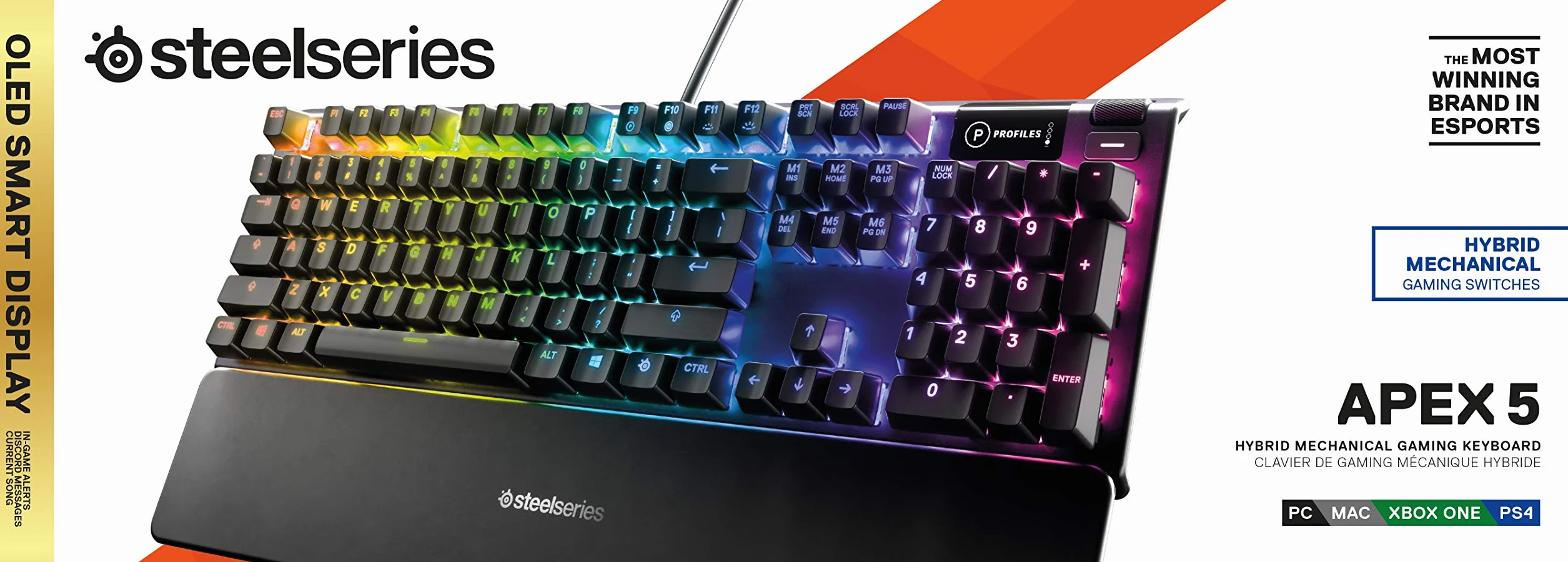 SteelSeries Apex 5 hybrydowa mechaniczna klawiatura gamingowa RGB OLED Smart Display QWERTY