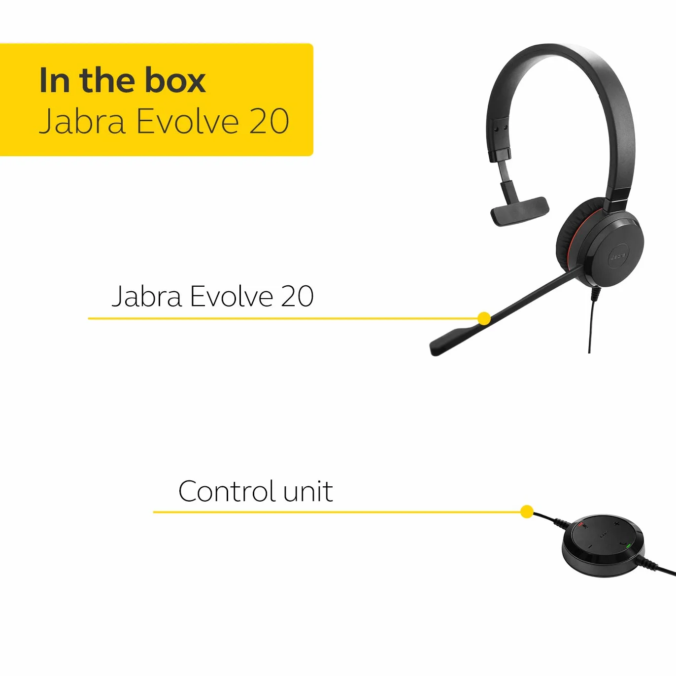 Jabra Evolve 20 Mono Headset Microsoft Certified VoIP Headphones Passive Noise Cancellation USB-Cable Controller Black