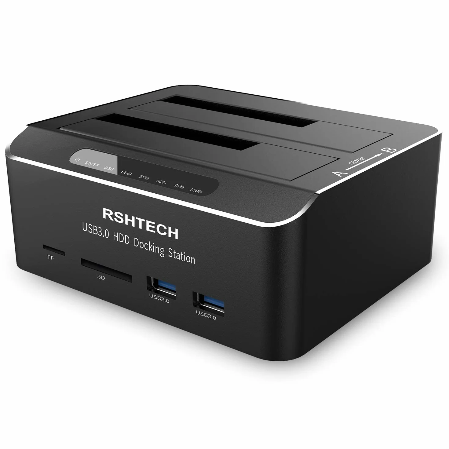RSHTECH Stacja dokująca dysku twardego USB 3.0 SATA HDD SSD 2.5 3.5 z Czytnikiem Kart SD TF Klonowanie Offline 2 x Napęd 16TB 6Gbit/s