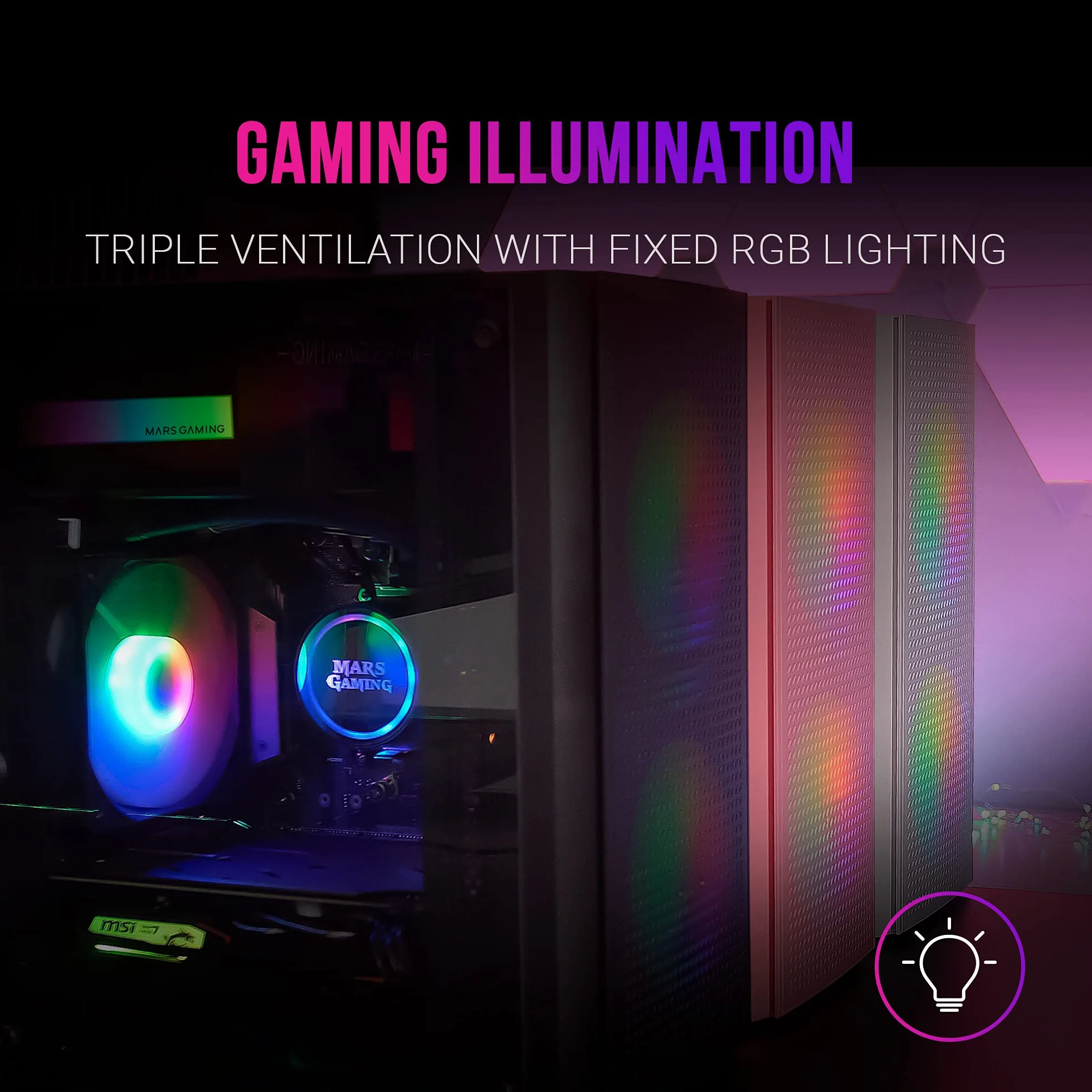 Mars Gaming MC300P różowa, Micro ATX obudowa PC, szkło hartowane, przód MESH, 3 wachlarze FRGB