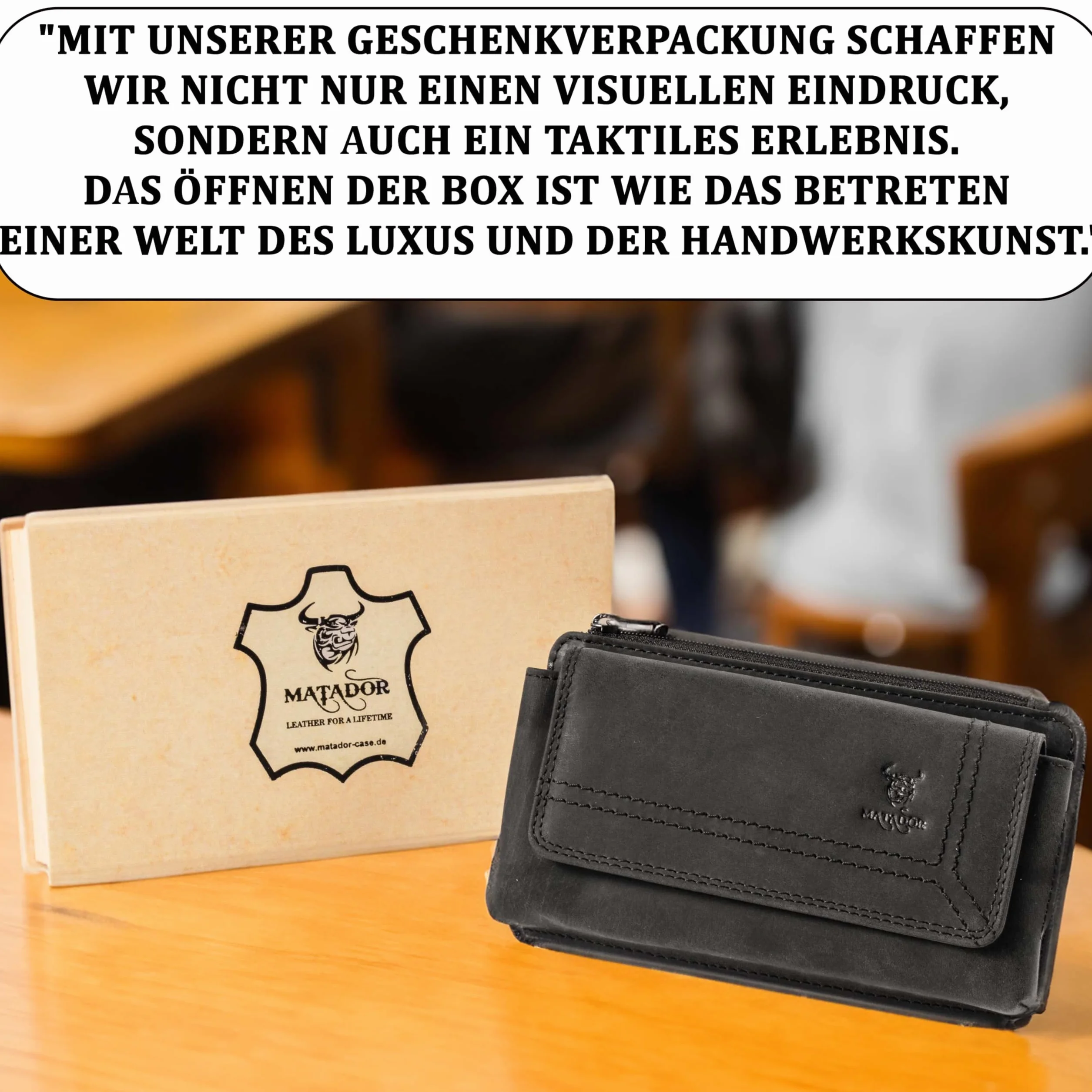MATADOR Brisbane, 2 w 1, z prawdziwej skóry, z kieszenią na zamek błyskawiczny, z eleganckim pudełkiem na prezent i ochroną RFID, eleganckie etui na telefon komórkowy ze skóry do 6,9 cala, w kolorze