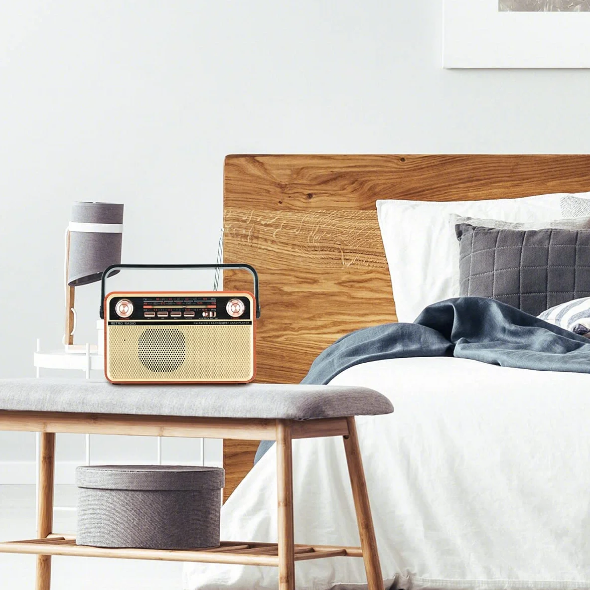Radio retro AM/SW/FM przenośne Bluetooth USB TF AUX wbudowany głośnik brązowy