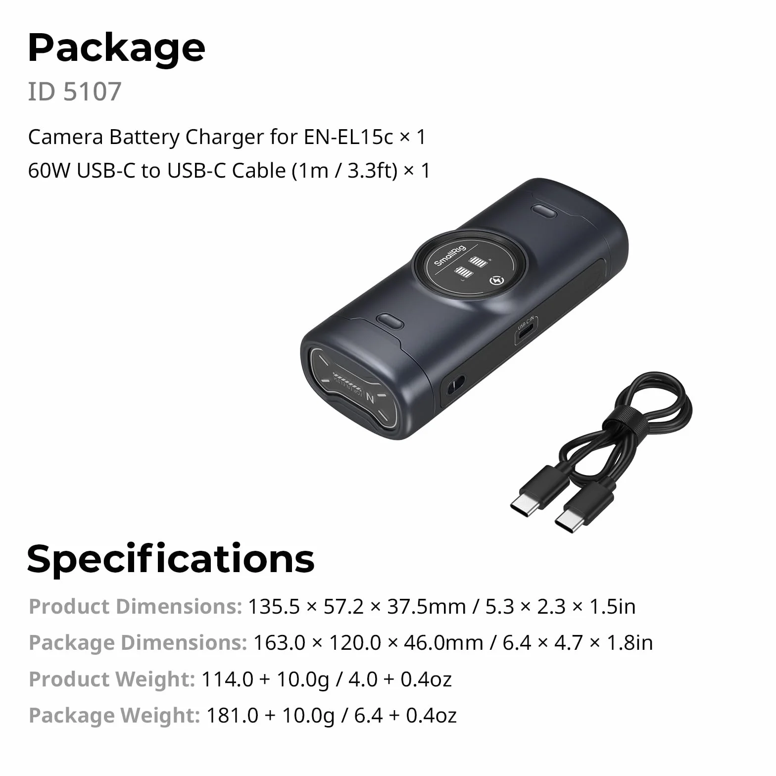 SMALLRIG Zestaw akumulatorów do aparatów EN-EL15c, o wysokiej wydajności i podwójnym ładowaniu, do Nikon ZR, Z6III, Zf, Z8, Z7II, Z7, Z6II, Z6, Z5, D850, D810, D810A, D780, D750, D610, D500-5107