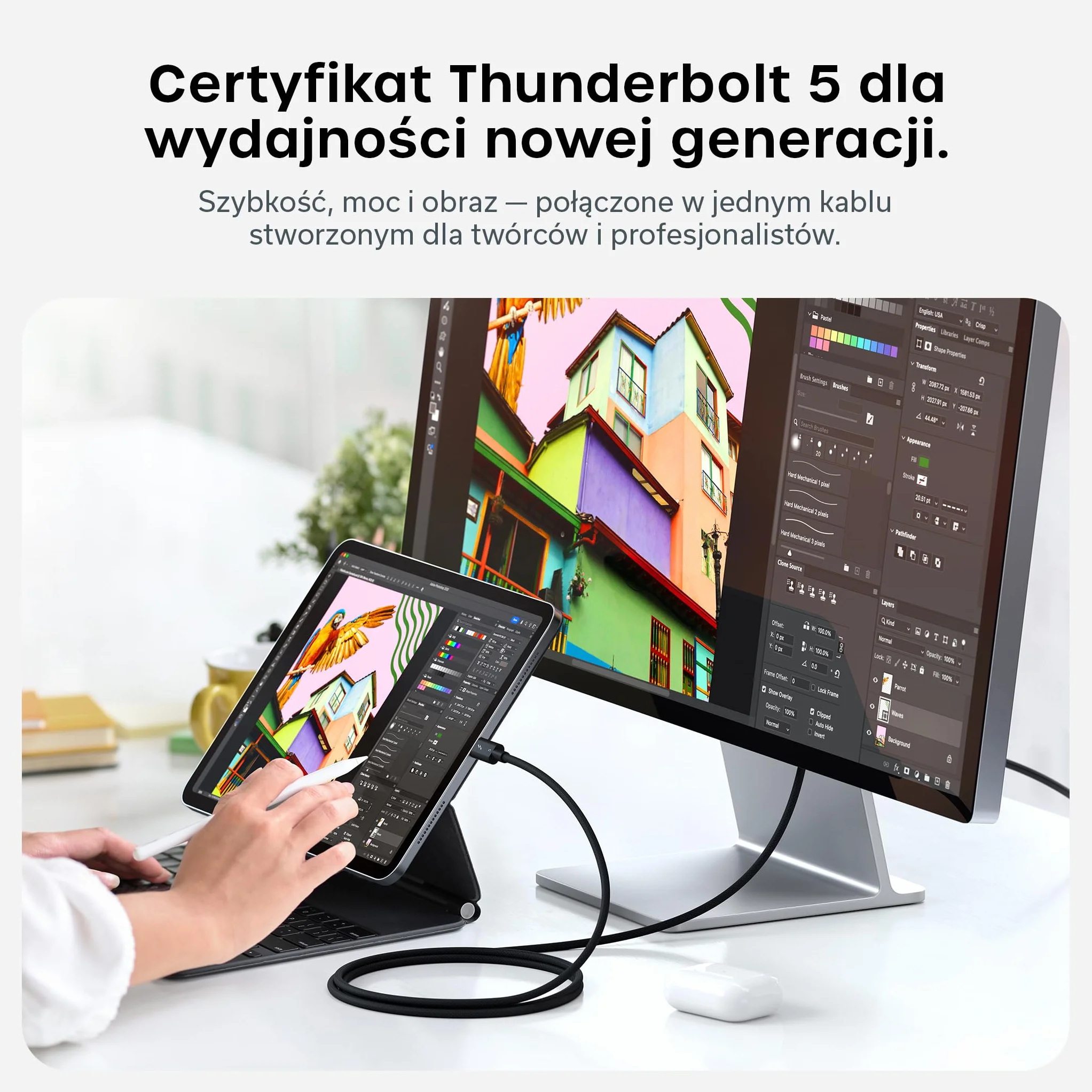 SATECHI Certyfikowany kabel Thunderbolt 5 240 W 120 Gb/s 8K@60 Hz 4K@144 Hz pleciony USB-C