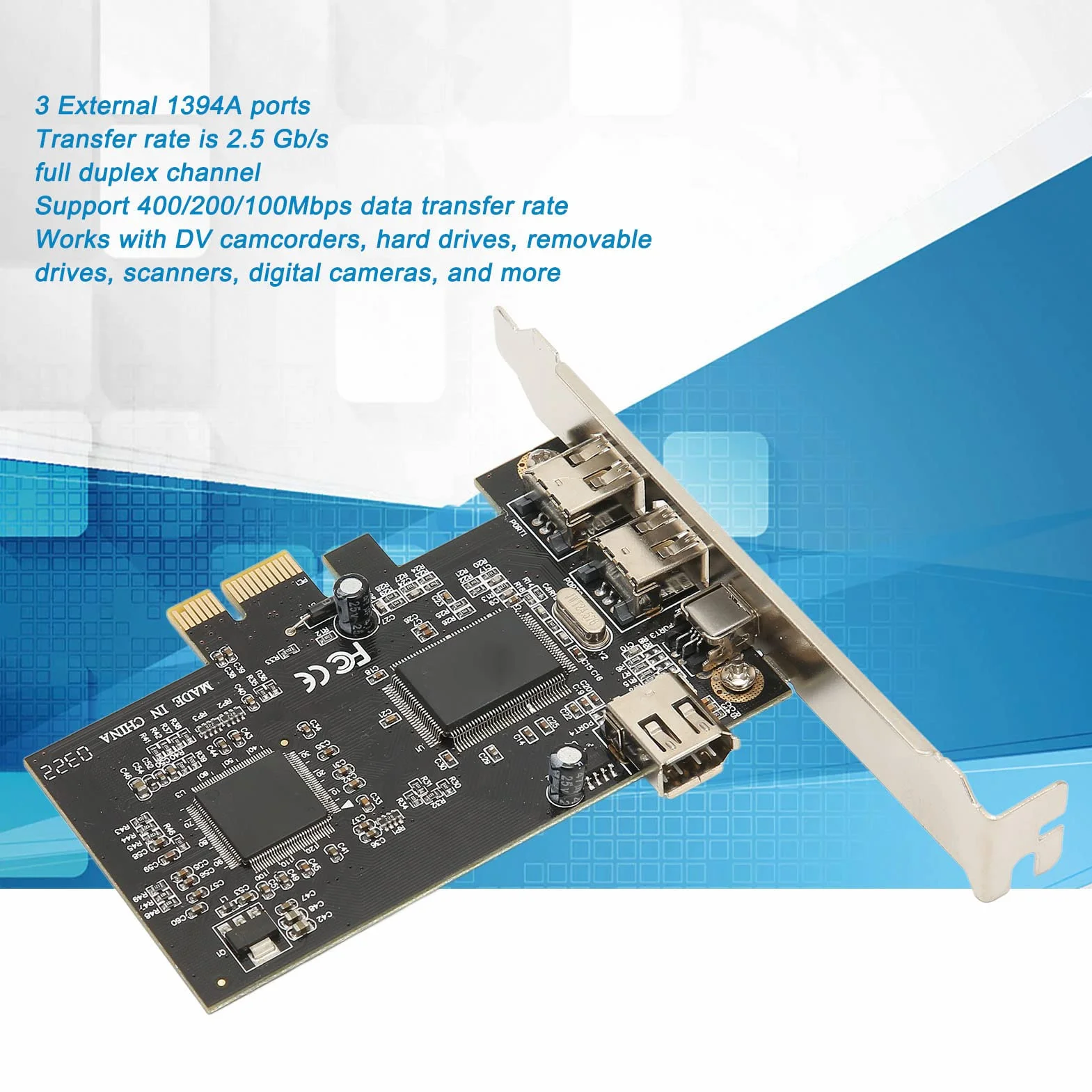 Karta PCIe Firewire dla Systemu 10, Karta Kontrolera PCI E Firewire 4 Porty ze Wspornikiem Niskoprofilowym i Kablem do Komputera Stacjonarnego i Połączenia DV