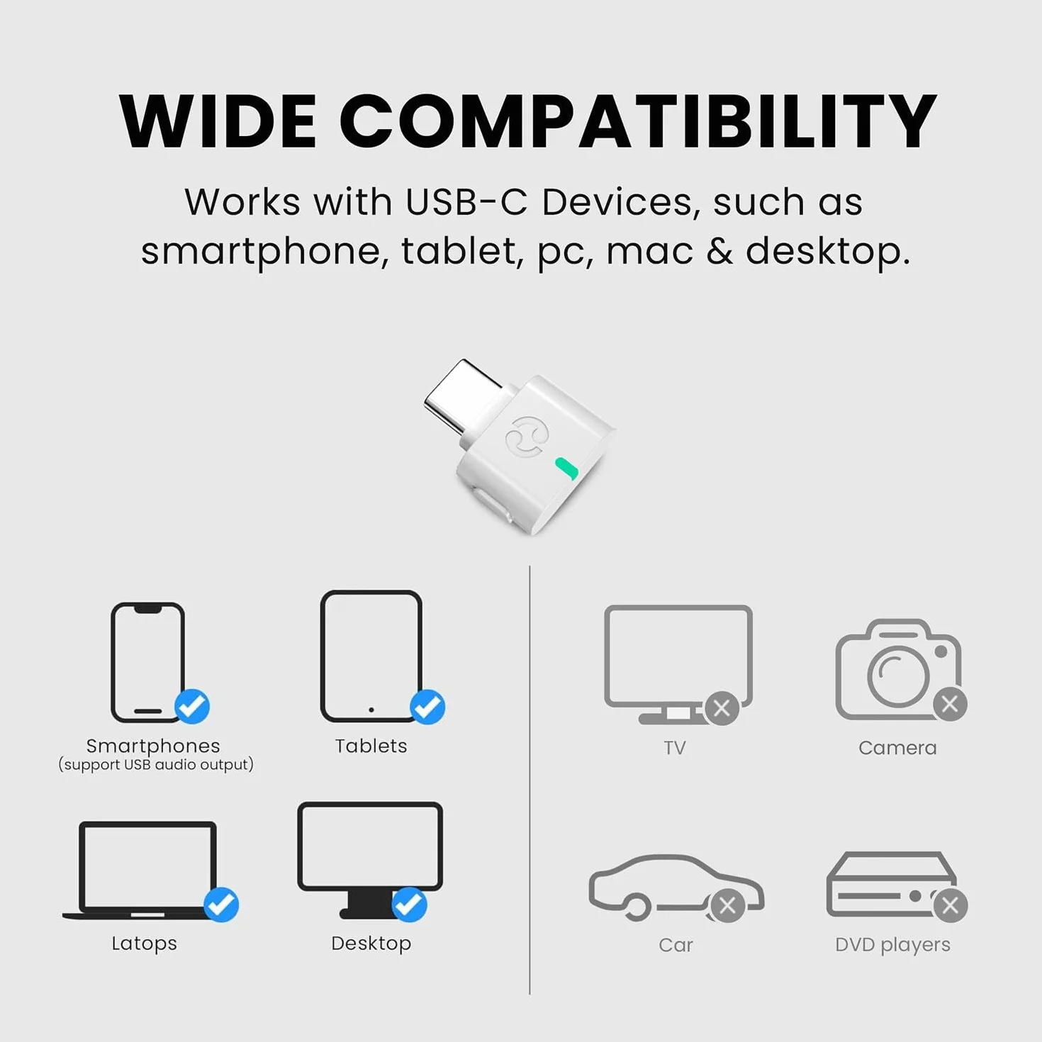 Avantalk C82 LEA - LE Audio USB-C Bluetooth 5.4 Adapter Dongle, niskie opóźnienie, bezprzewodowy dźwięk do słuchawek LE Audio i urządzeń wspomagających słuchanie na komputerach, laptopach i tabletach