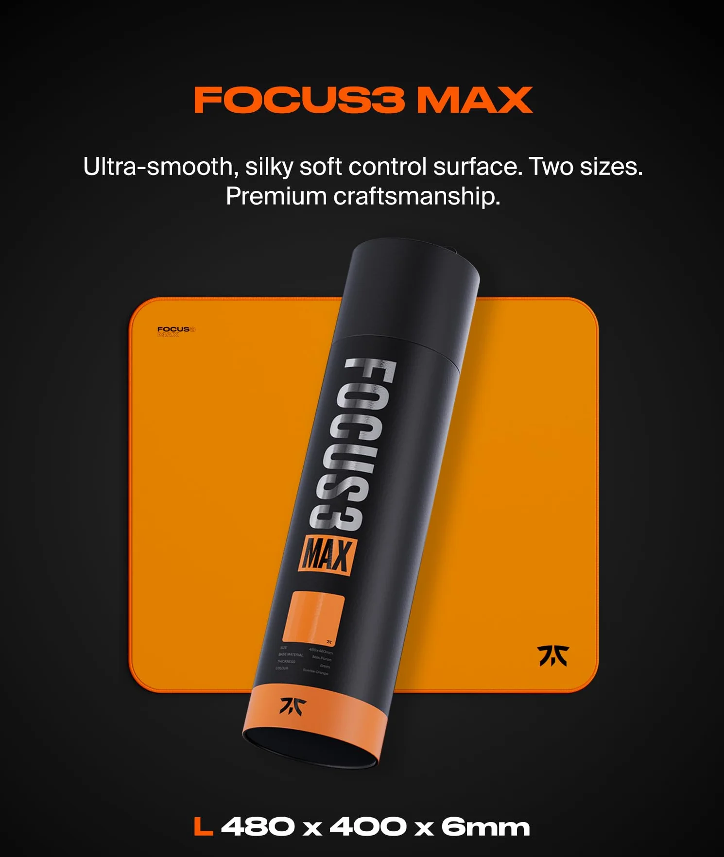Fnatic MAX Focus 3 L Pro Gaming Mouse Mat 480 x 400 x 6 mm Sunrise Orange Smooth Cloth Control Surface Water Resistant Non-Slip Poron Foam Base